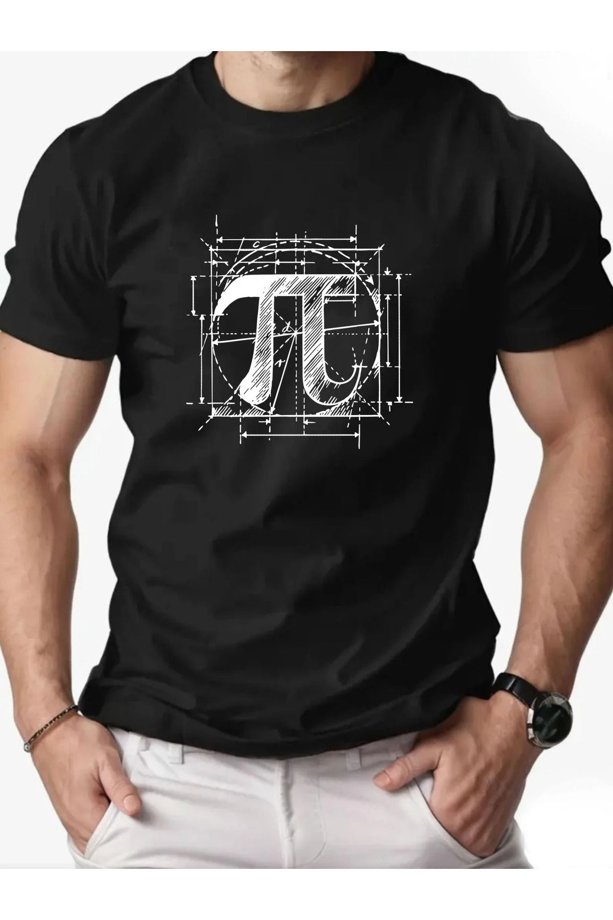 Massgai Unisex Pi Baskılı Oversize %100 Pamuk T-shirt