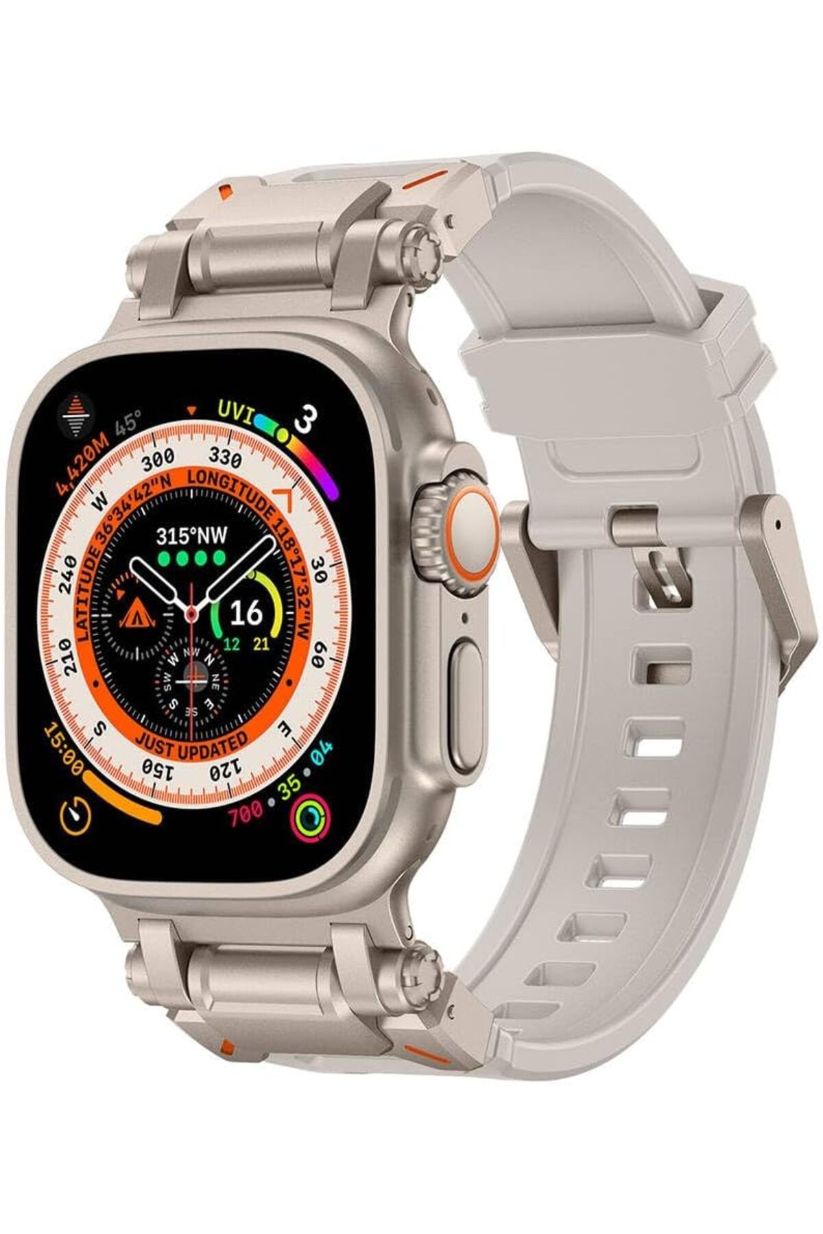 KDROĞLU GEÇMEZ İle Uyumlu Watch Ultra 49mm KRD-101 Titanyum Metal Başlıklı Silikon Kordon Starlight-Tit