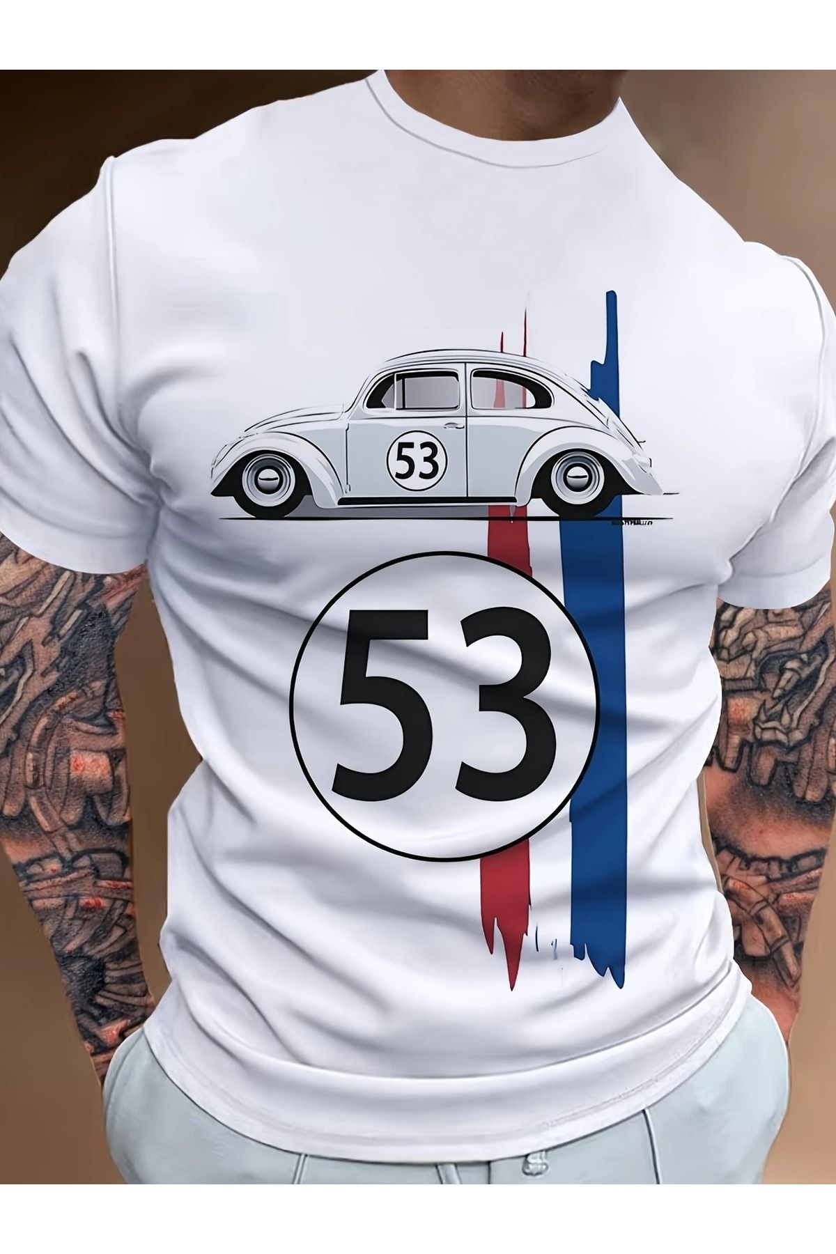 Massgai Unisex Vintage Yarış arabası Baskılı Oversize %100 Pamuk T-shirt
