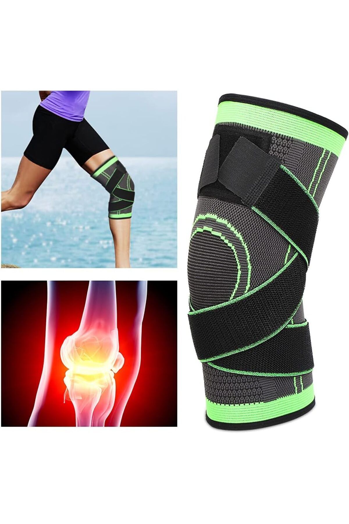 MUBX Örme Spor Dizlik Bandajlı Elastik Diz Desteği Nefes Alabilen Spor Bandajı 1 Adet