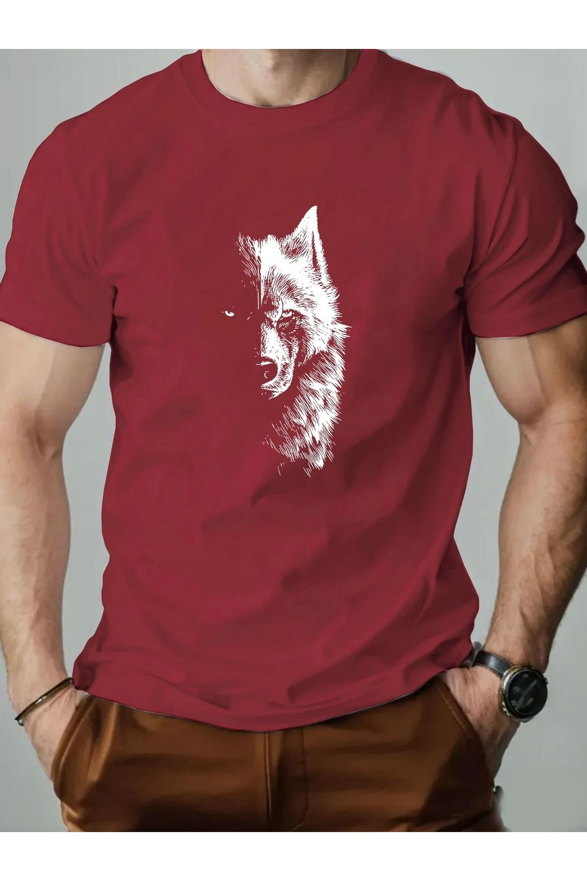 Massgai Unisex Wolf KurtBaskılı Oversize %100 Pamuk T-shirt