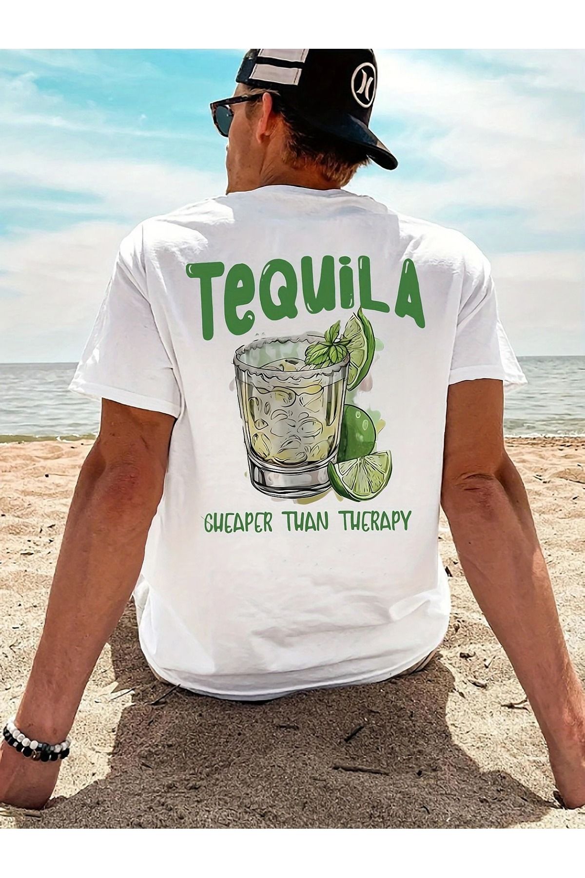 Massgai Unisex Tequila Baskılı Oversize %100 Pamuk T-shirt