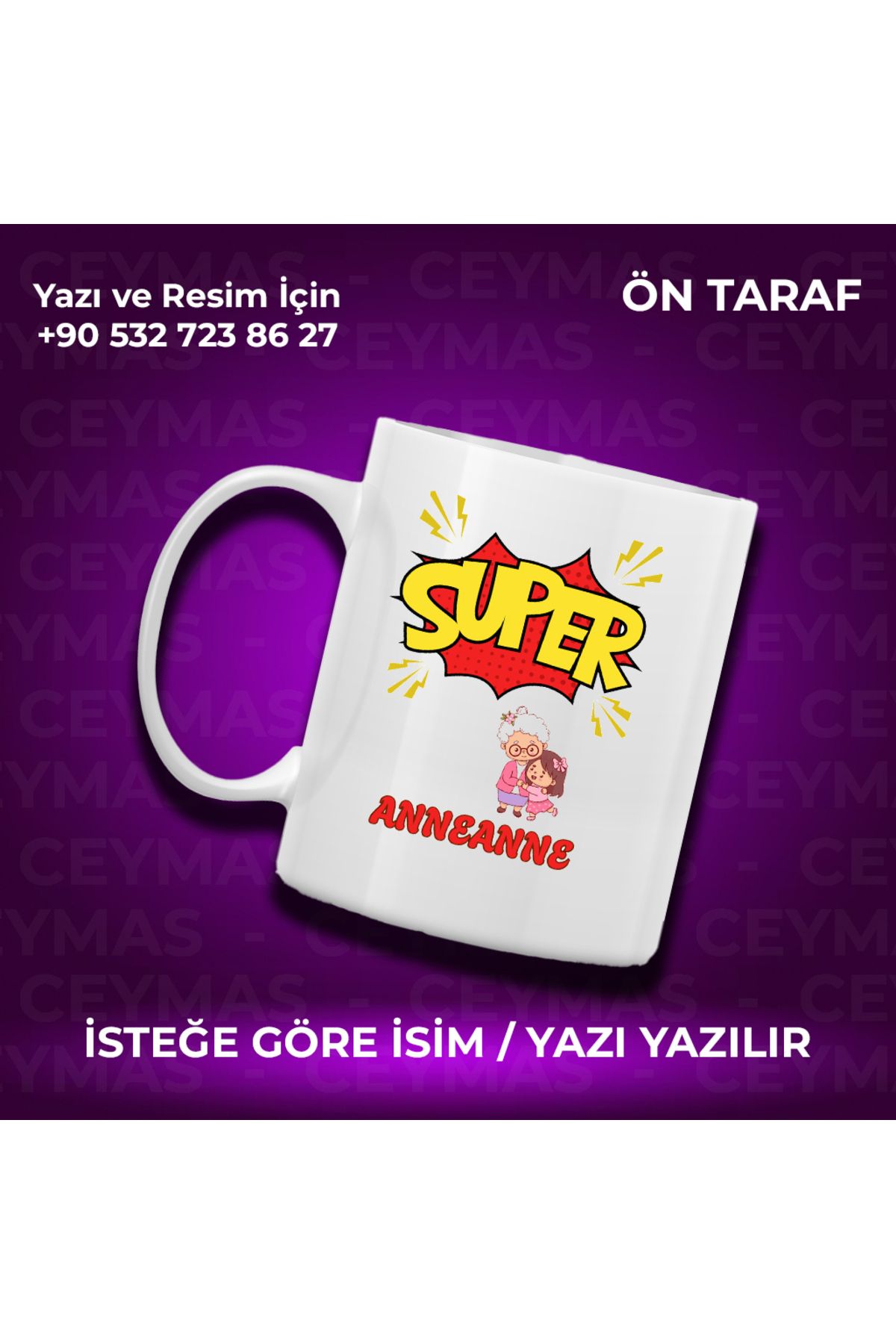 Ceymas Hediyelik Anneannelere Özel Süper Anneanne Renkli Kupa Bardak