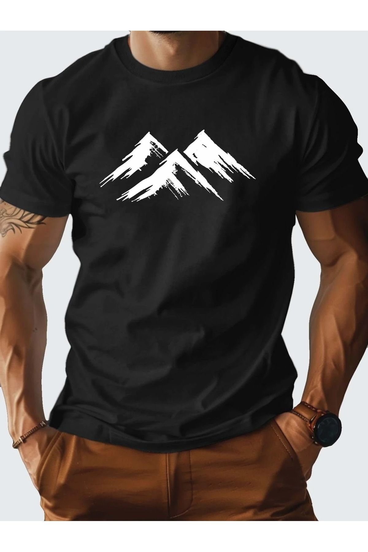 Massgai Unisex Mountain Dağ Baskılı Oversize %100 Pamuk T-shirt
