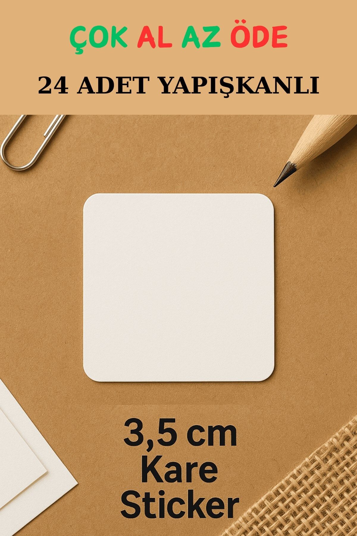 Emtory Home 24 Adet Kare 3,5cm Sticker - Yapışkanlı Sticker - Paketleme Etiketi - 1.hamur -