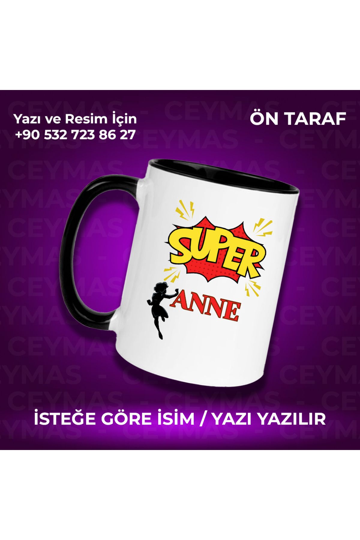 Ceymas Hediyelik Annelere Özel Süper Anne Baskılı Renkli Kupa Bardak
