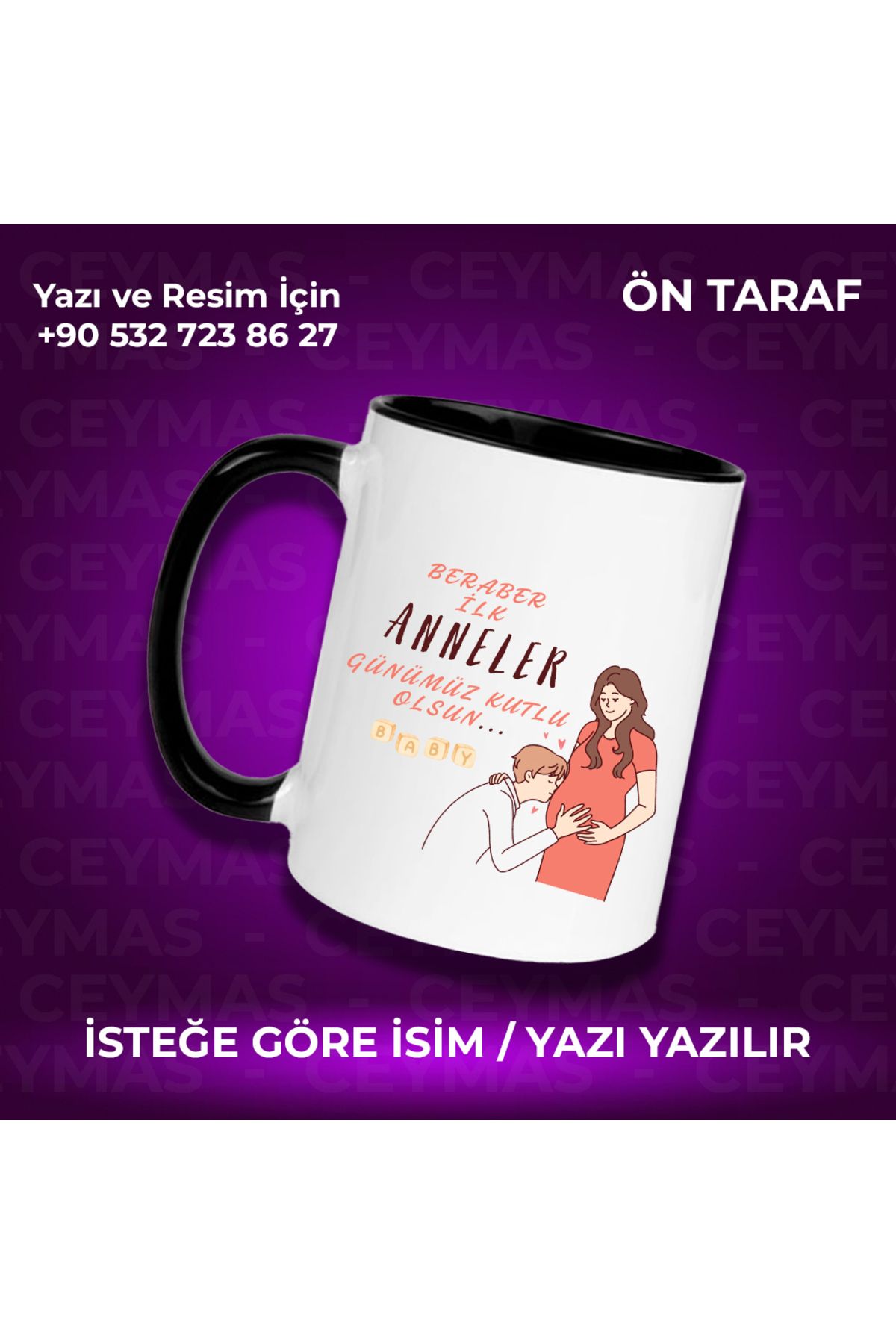 Ceymas Hediyelik Annelere Özel İsim Baskılı İlk Annelere Özel Renkli Kupa Bardak