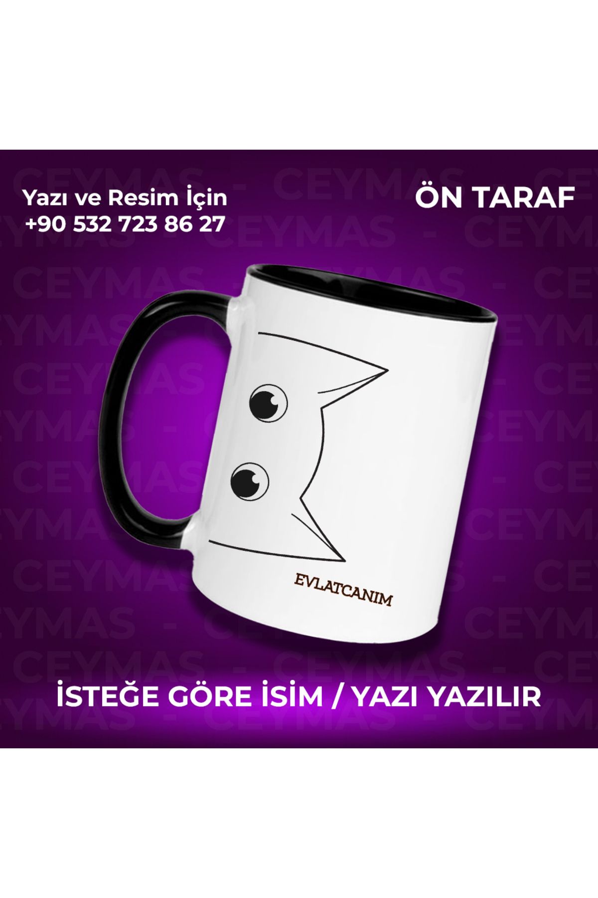 Ceymas Hediyelik Kişiye Özel İsimli Kedicik Kupa Bardak