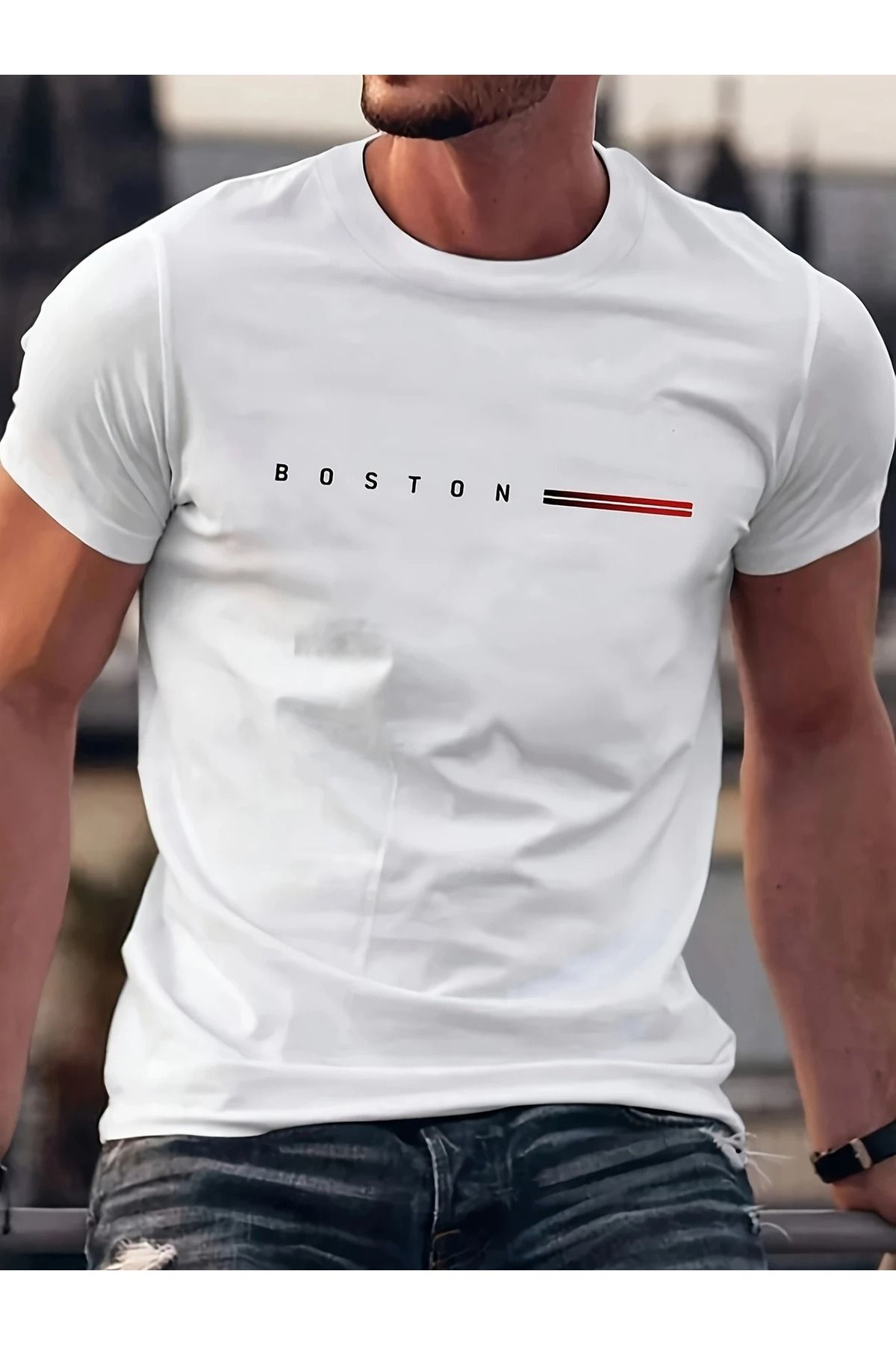 Massgai Unisex Boston Baskılı Oversize %100 Pamuk T-shirt