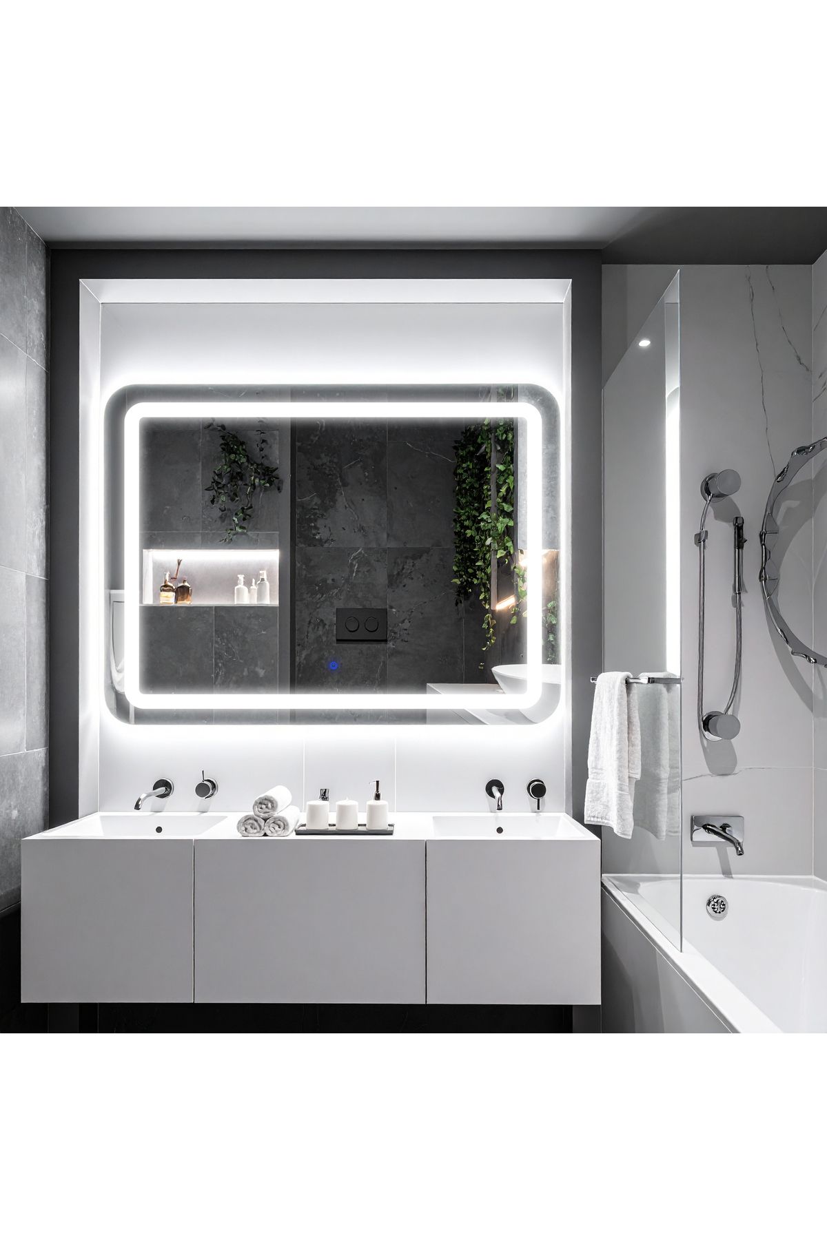 lumora mirror design Quadra Beyaz Led'li Kumlamalı Lavabo & Banyo Aynası (Dokunmatik Sensörlü)
