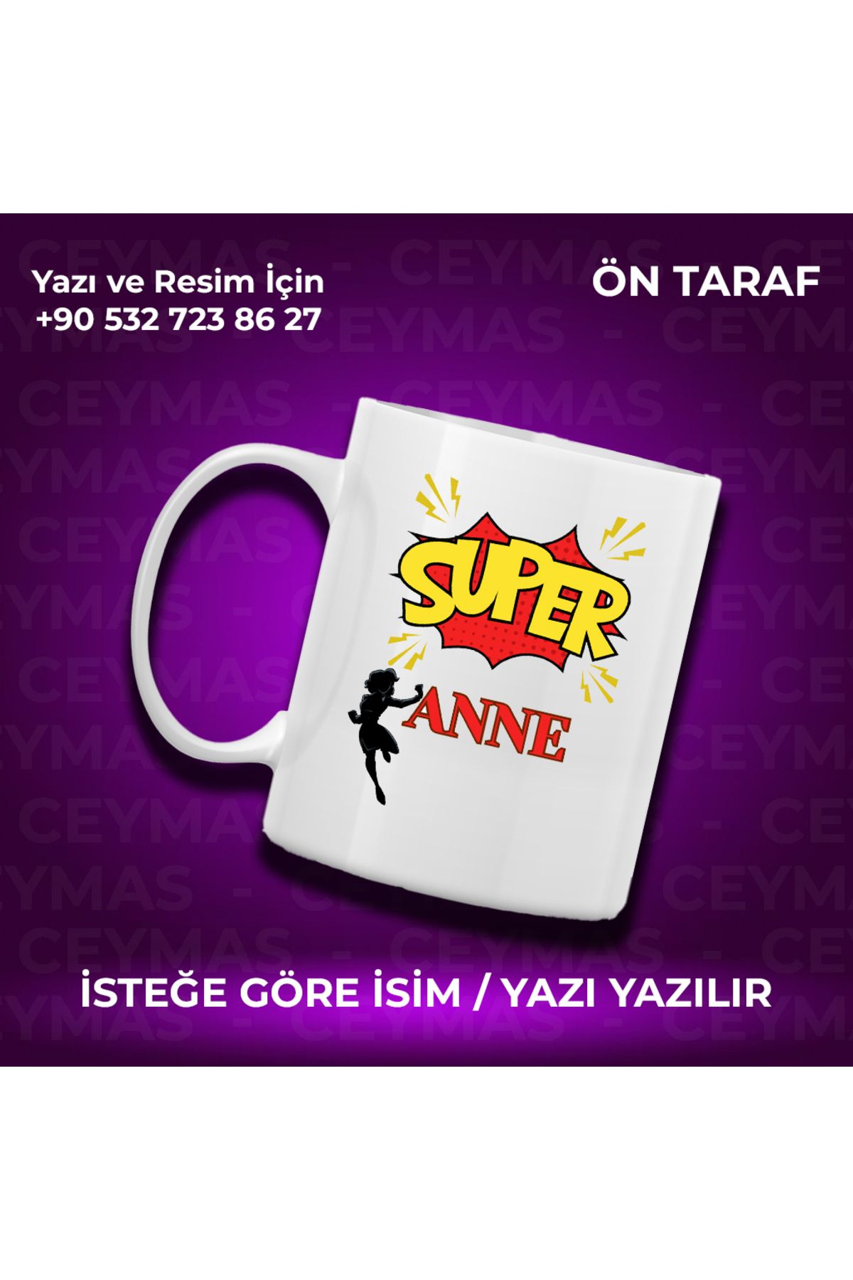 Ceymas Hediyelik Annelere Özel Süper Anne Baskılı Renkli Kupa Bardak