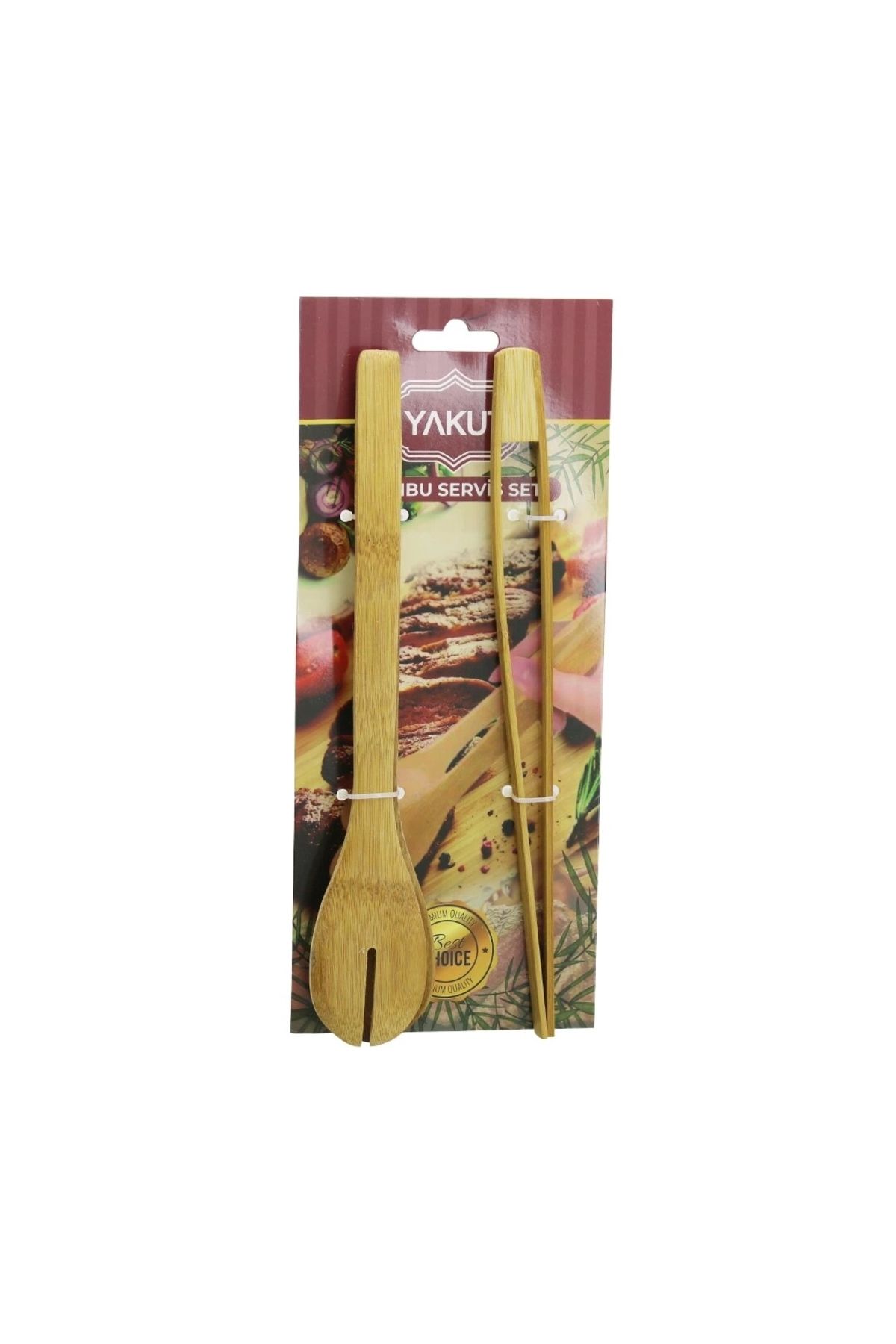 HayMed 2 Pcs Ahşap Bambu Maşa Seti İnce Izgara - Kaşıklı Servis Maşa (4172)
