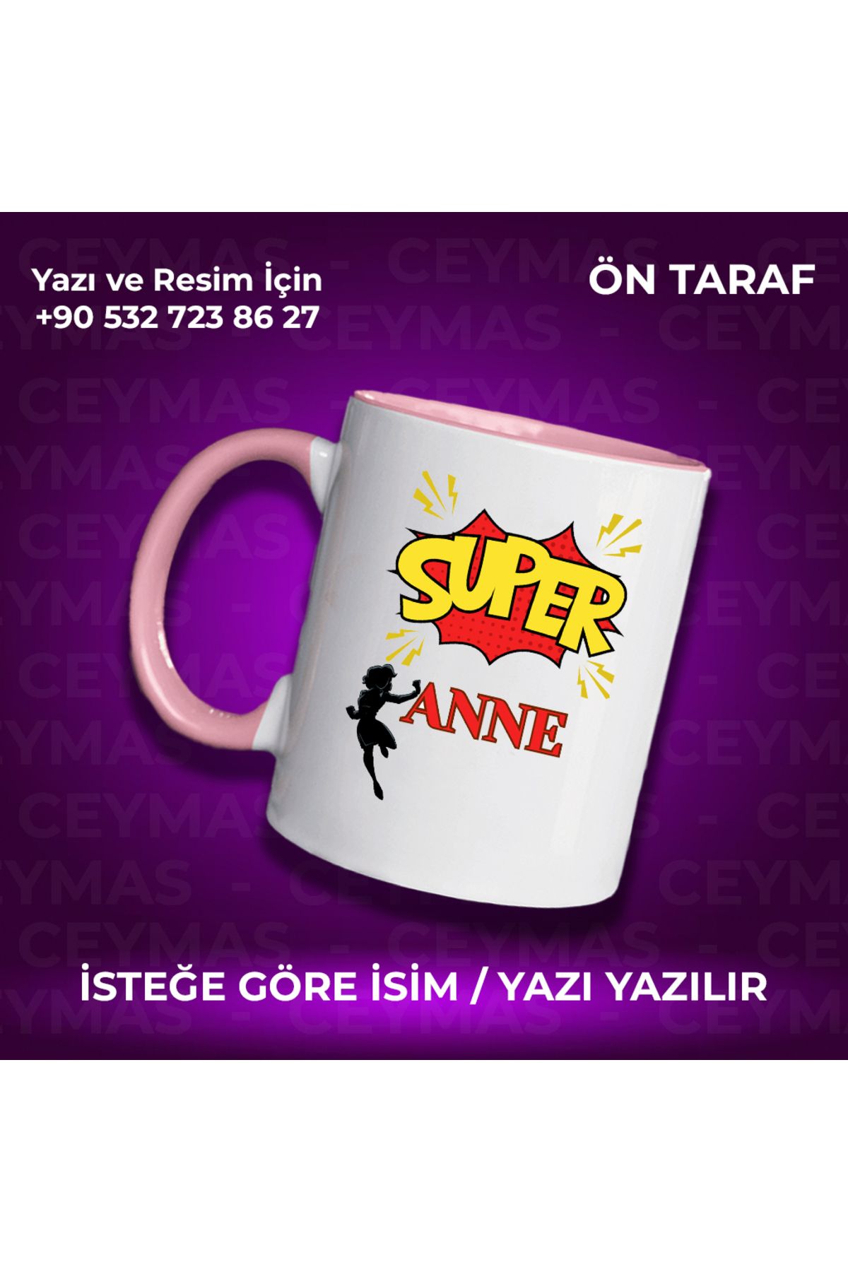 Ceymas Hediyelik Annelere Özel Süper Anne Baskılı Renkli Kupa Bardak