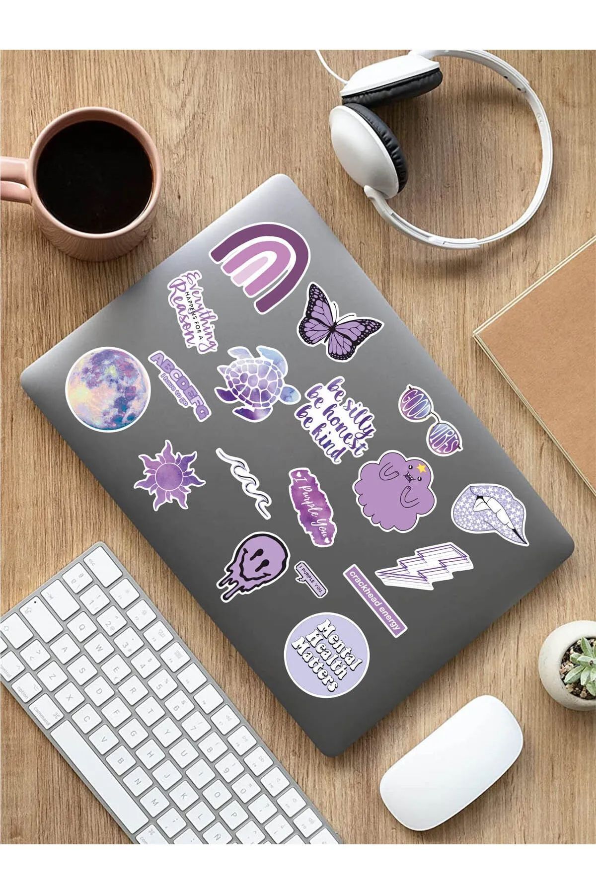 KT Decor VSCO Purple Temalı Telefon, Tablet, Laptop, Notebook, Defter, Ajanda PVC Sticker Seti-2