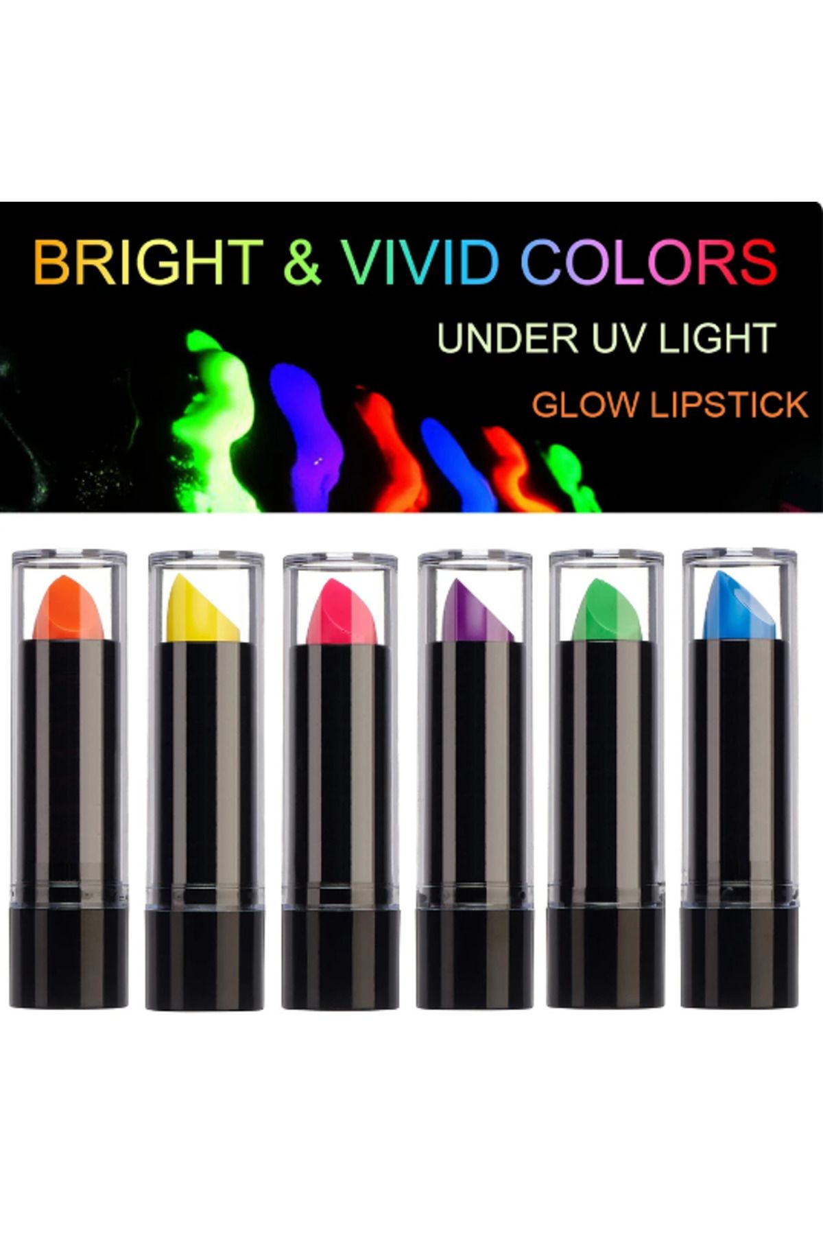 KDROĞLU KDROGLU Karanlıkta Parlayan Yanan UV Neon Ruj Yüz Boyama 6 Adet 6 Renk New Desing 1109836