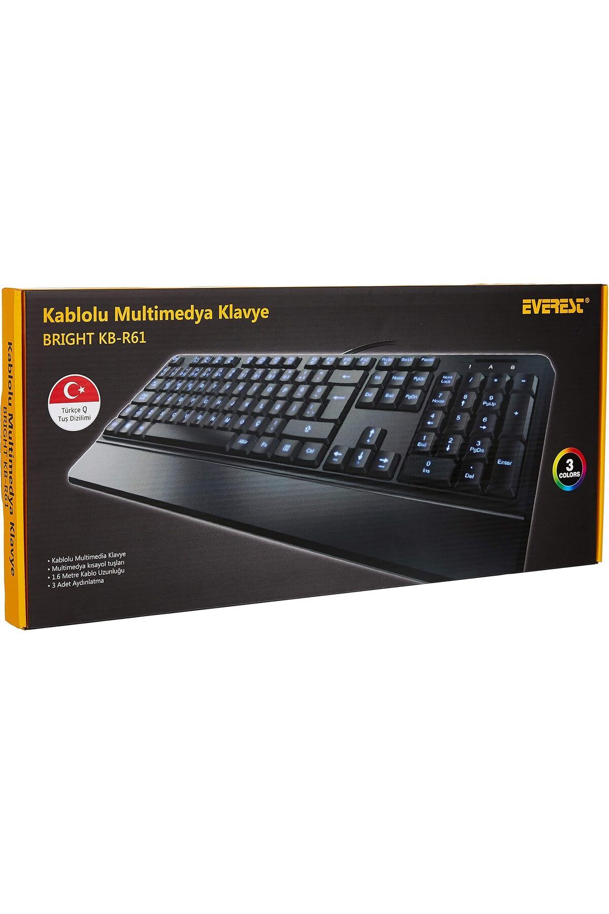 DERİK Derik KB-R61 BRIGHT Siyah USB 3 Renk Aydınlatmalı Q Sabit Bilek Destekli Multimedia Klavye YENİ 1