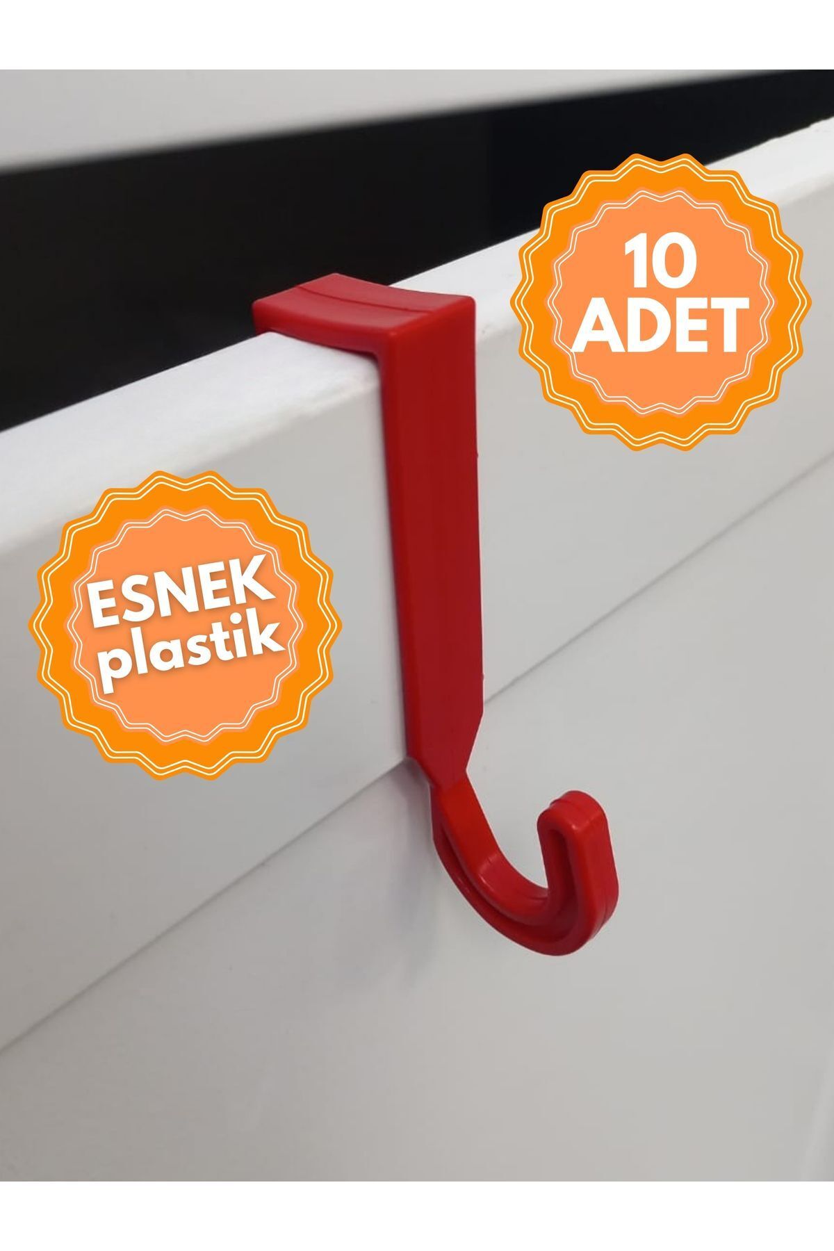 Velquin 10'lu Kırmızı Mutfak, Ofis, Çekmece, Dolap Kapağına Takılan Geçmeli Plastik Çok Amaçlı Askı