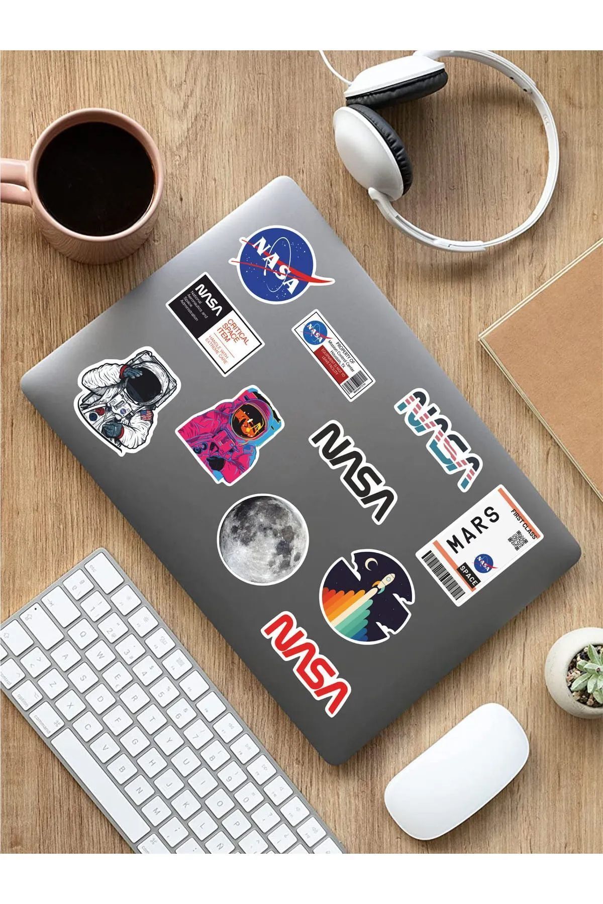 KT Decor Nasa Temalı Telefon, Tablet, Laptop, Notebook, Defter, Ajanda PVC Sticker Seti-6