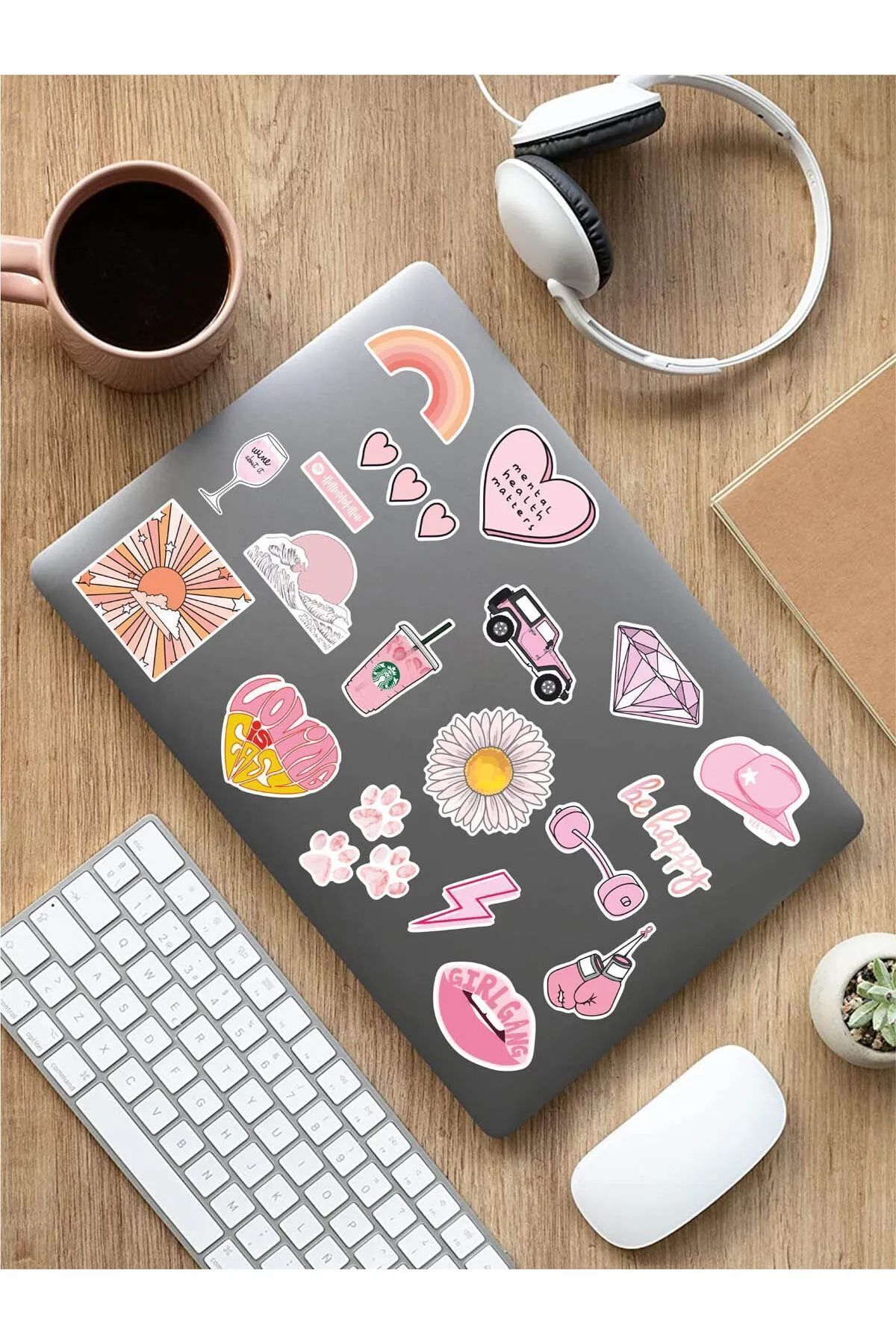 KT Decor VSCO Pink Temalı Telefon, Tablet, Laptop, Notebook, Defter, Ajanda PVC Sticker Seti
