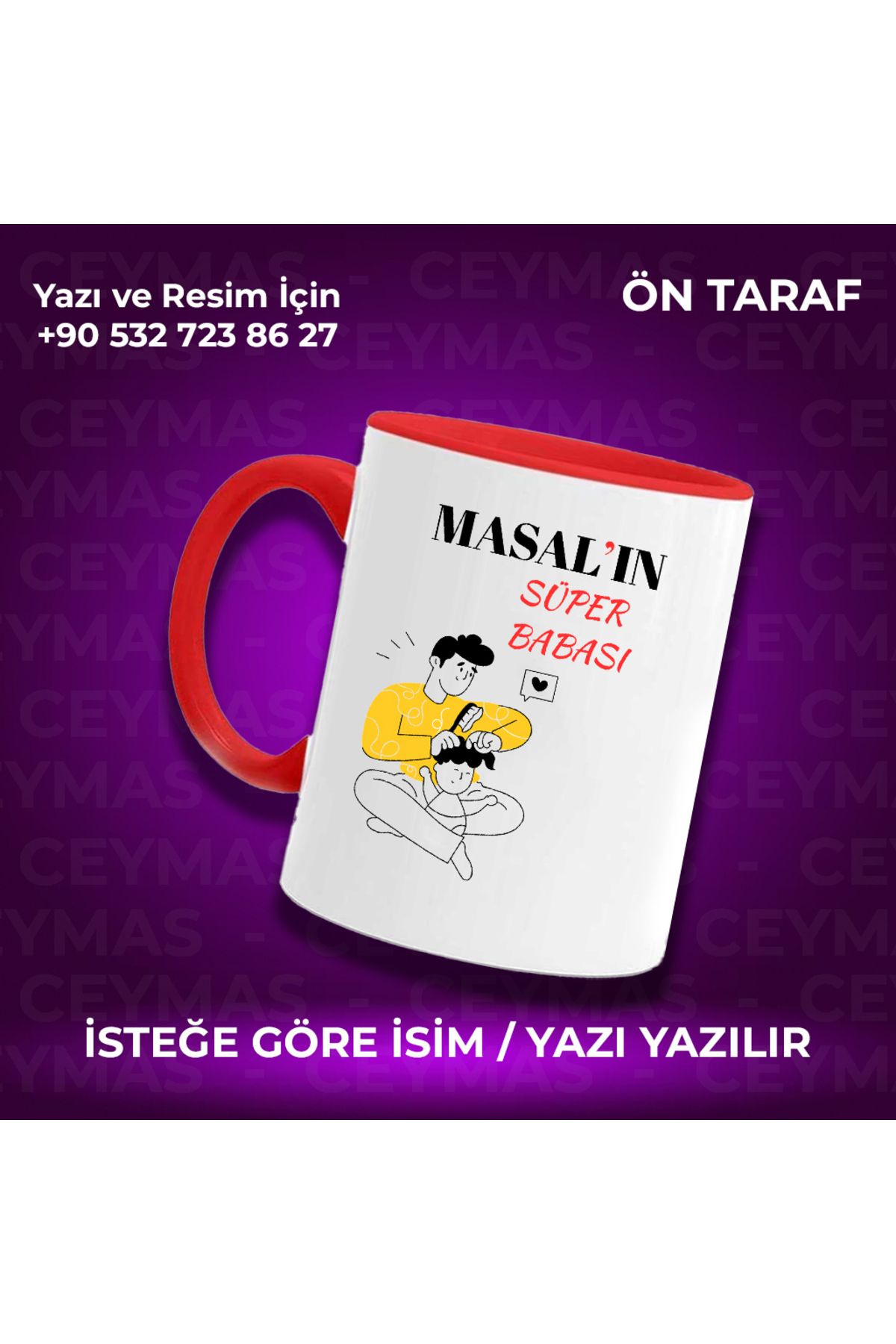 Ceymas Hediyelik Babalara Özel Süper Baba Tasarımlı İsim Baskılı Renkli Kupa Bardak