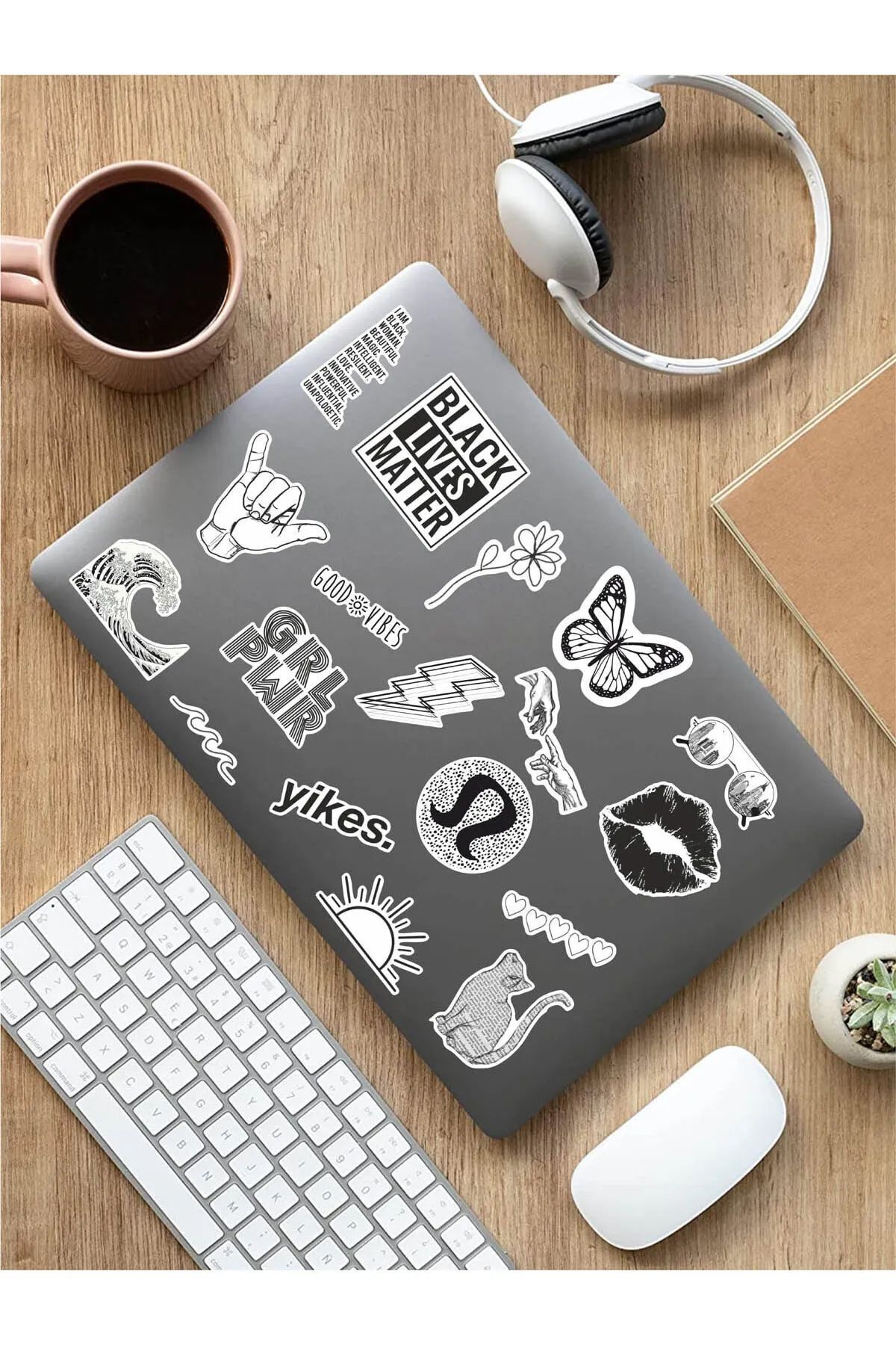 KT Decor VSCO Black Temalı Telefon, Tablet, Laptop, Notebook, Defter, Ajanda PVC Sticker Seti-2