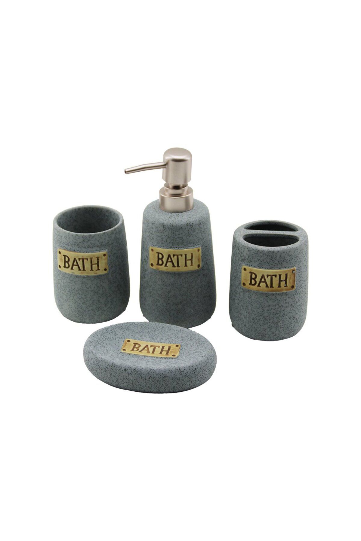 DERİK Derik 4 PCS GRİ SERAMİK BANYO TEMİZLİK SETİ SIVI - KATI SABUNLUK - DİŞ FIRÇALIK - MACUNLUK Y