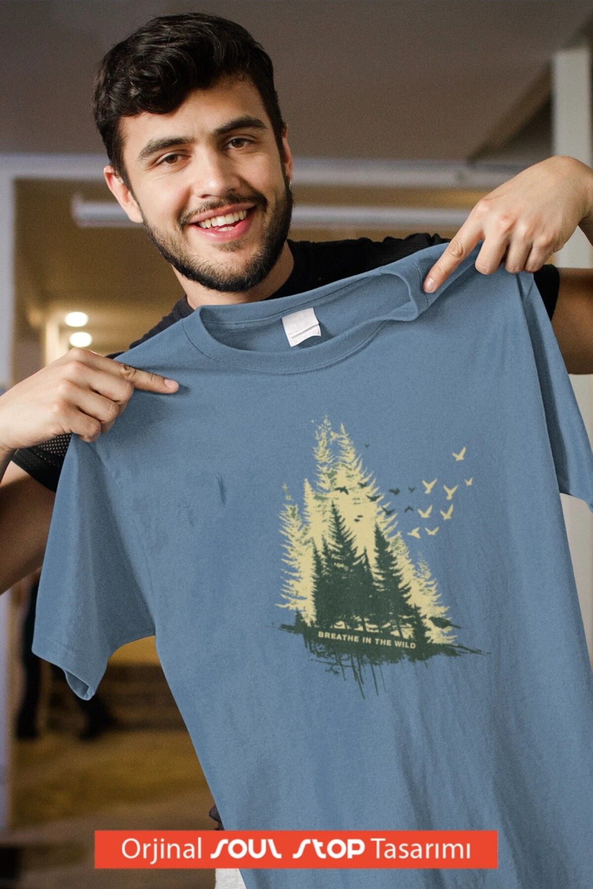 soul stop where freedom flows against the current Breathe in the Wild Unisex Erkek T-Shirt – Soul Stop Özgün Tasarımı