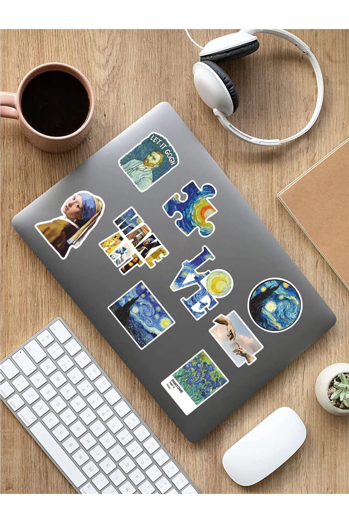 KT Decor V-Gogh Temalı Telefon, Tablet, Laptop, Notebook, Defter, Ajanda PVC Sticker Seti-4