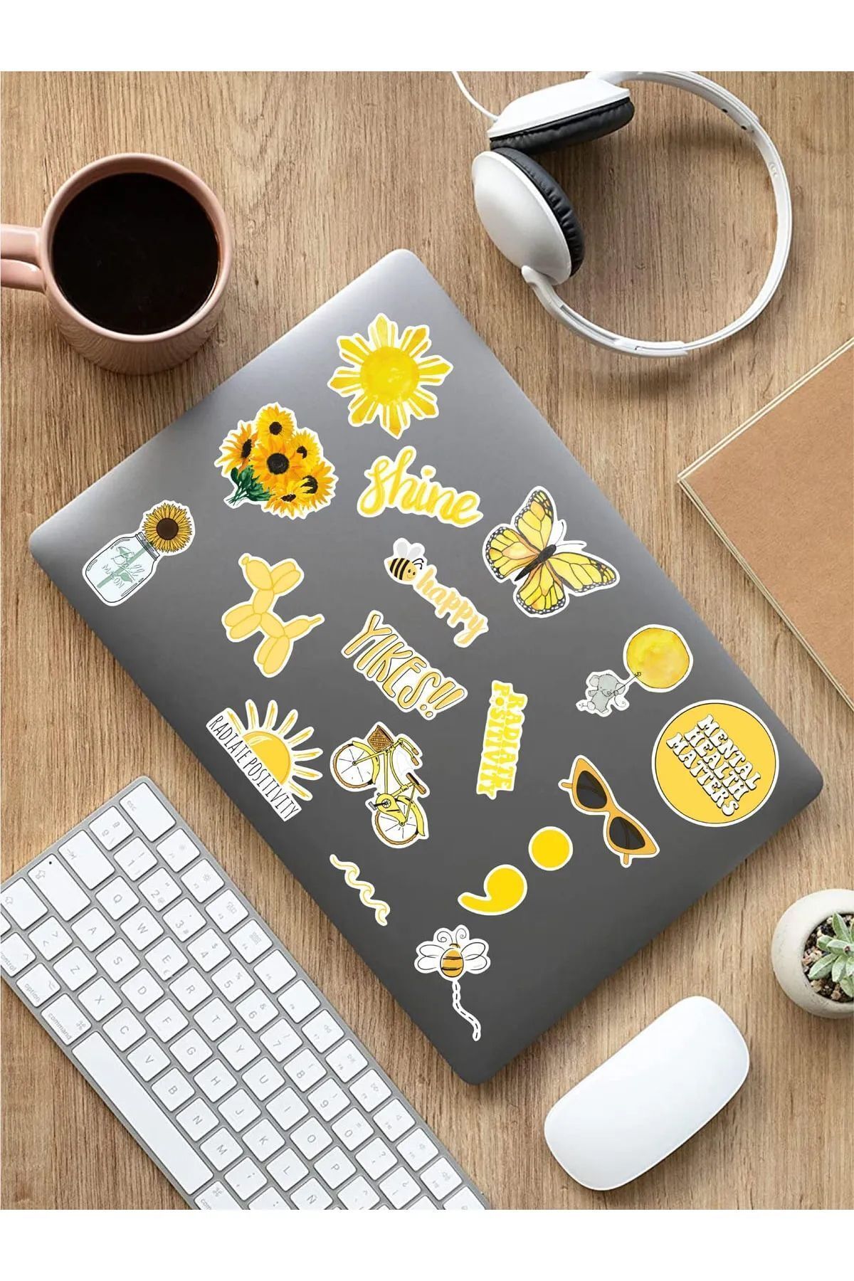 KT Decor VSCO Yellow Temalı Telefon, Tablet, Laptop, Notebook, Defter, Ajanda PVC Sticker Seti-5
