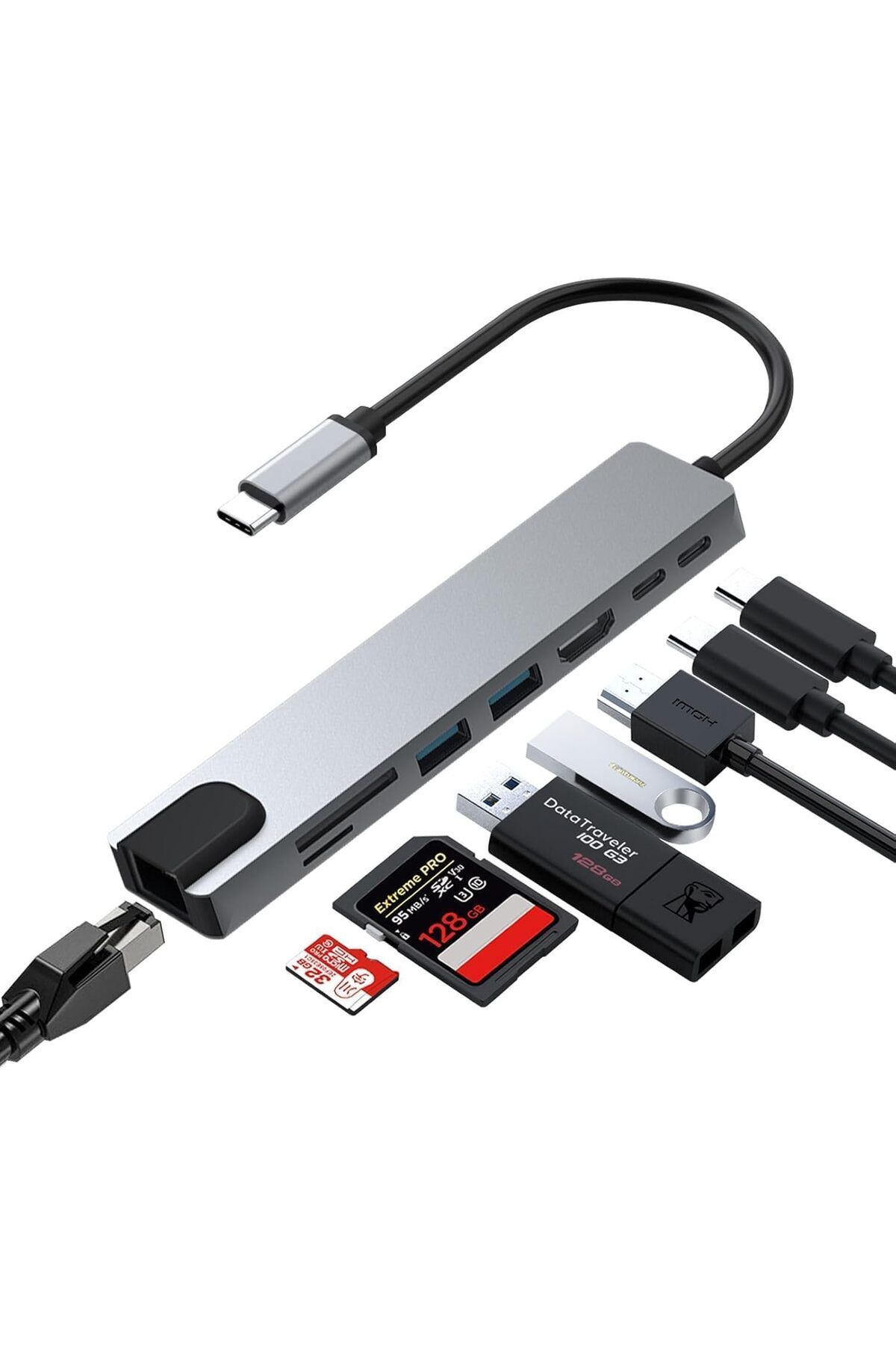 DERİK Derik CF55 Macbook Android Uyumlu Type-C To 2 USB 3.0 4K HDMI Ethernet RJ45 PD Çevirici Hub Adaptö