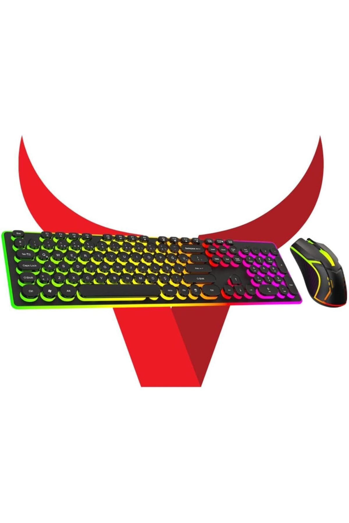 DERİK Derik Rainbow Aydınlatmalı Daktilo Klavye Mouse Set 105 Tuşlu Led Işıklı Usb Kablolu VK-BKB8 V