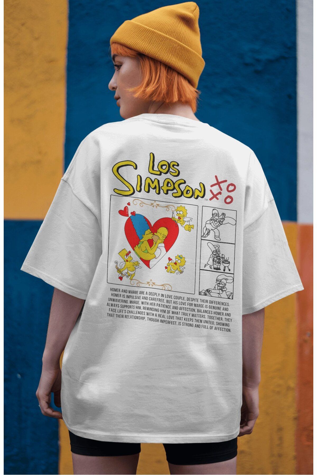 Fuddy Moda Los Simpson Sırt Baskılı Couple Tişört, Oversize Çizgi Film Temalı Çift T-Shirt