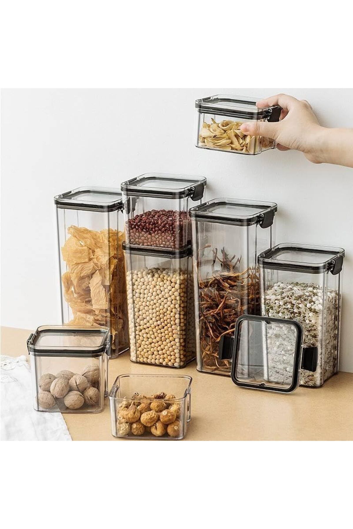 STOREMAX Rom Akrilik Kilitli Kare Saklama Kabı 500ml 3 Adet, 500ml 3'lü Kilitli Saklama Kabı Romshp 106732