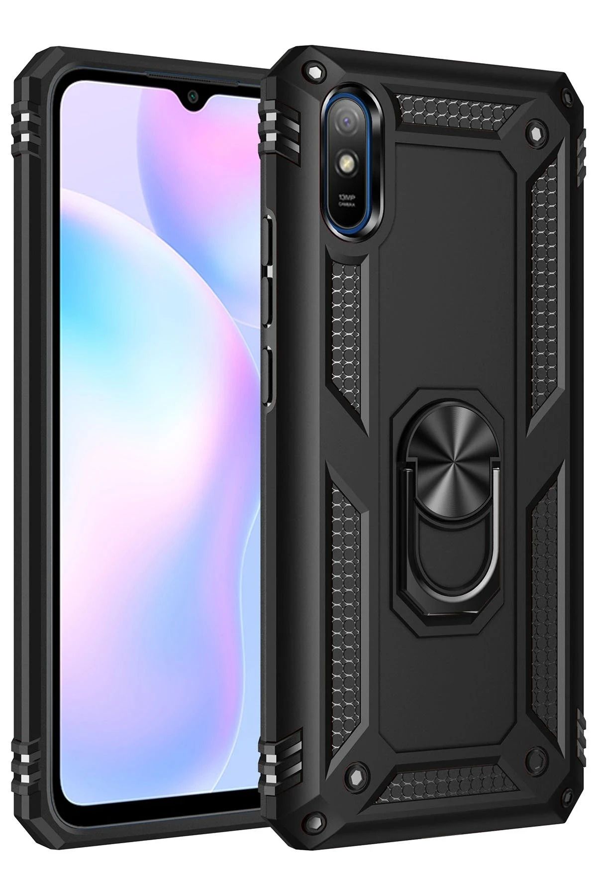 NewFace Xiaomi Redmi 9A Kılıf Sofya Yüzüklü Silikon Kapak - Siyah BSTMY
