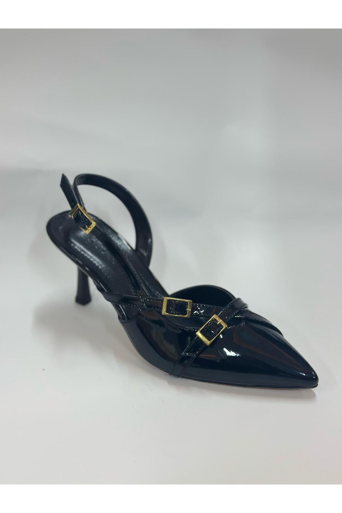 LINASHOES07 İthal Rugan Parlak Kadın Günlük Rahat Çift Bantlı Üst Kalite Topuklu Ayakkabı