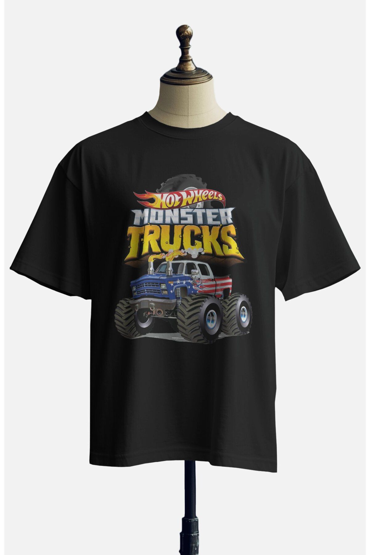 Fuddy Moda Unisex Hot Cars Baskılı Tişört, Oversize Car Trucks Yazılı T-Shirt