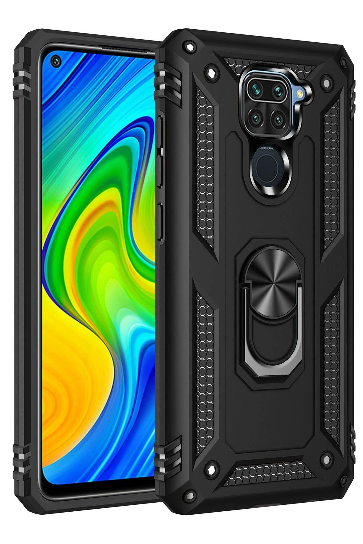 NewFace Xiaomi Redmi Note 9 Kılıf Sofya Yüzüklü Silikon Kapak - Siyah BSTMY