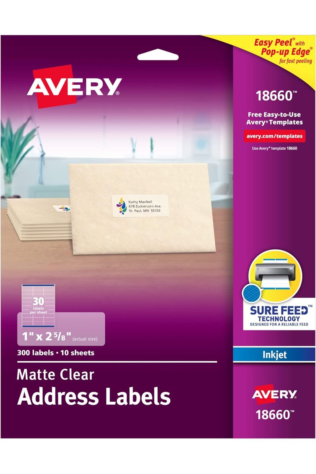 KDROĞLU KDROGLU Mürekkep Püskürtmeli Yazıcılar için Mat Buzlu Şeffaf Adres Etiketleri, 1 "x 2-5/8", 3