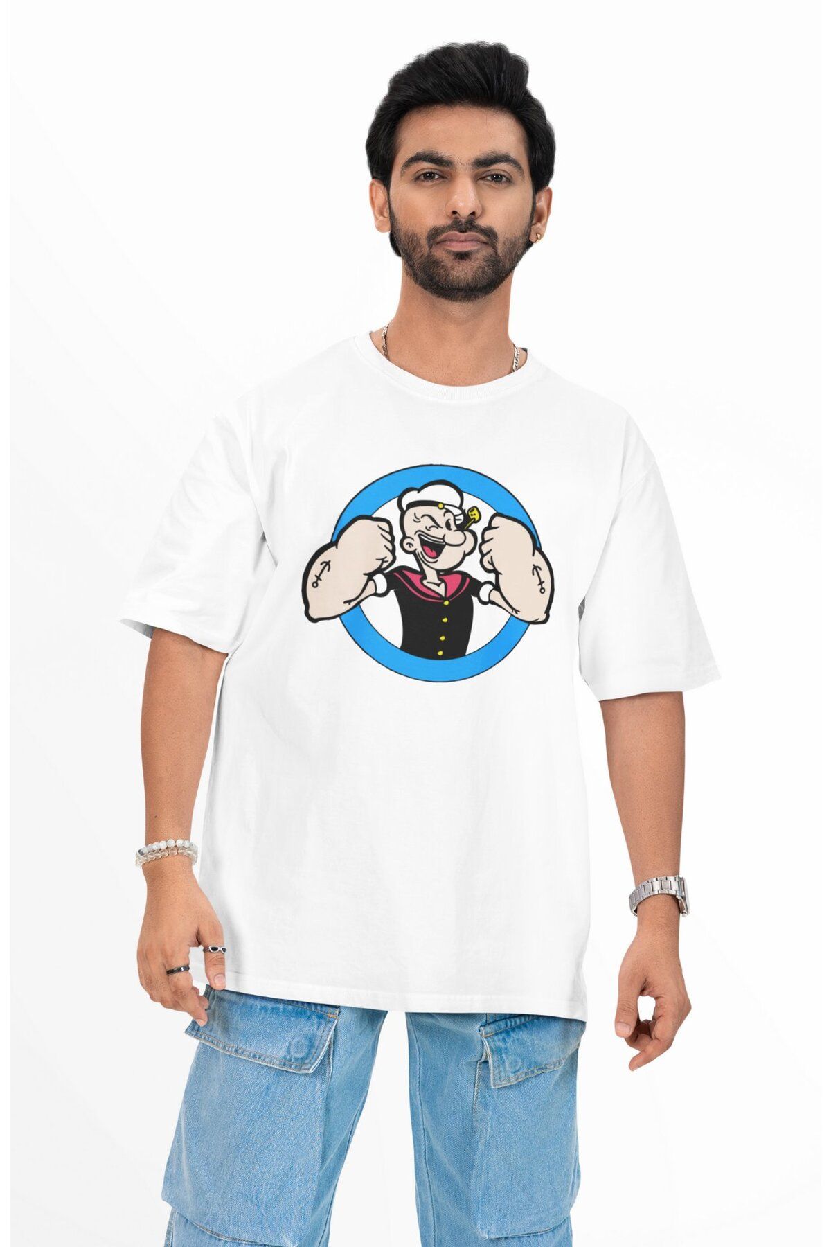 Fuddy Moda Temel Reis Baskılı Couple Tişört, Oversize Çizgi Film Temalı T-Shirt