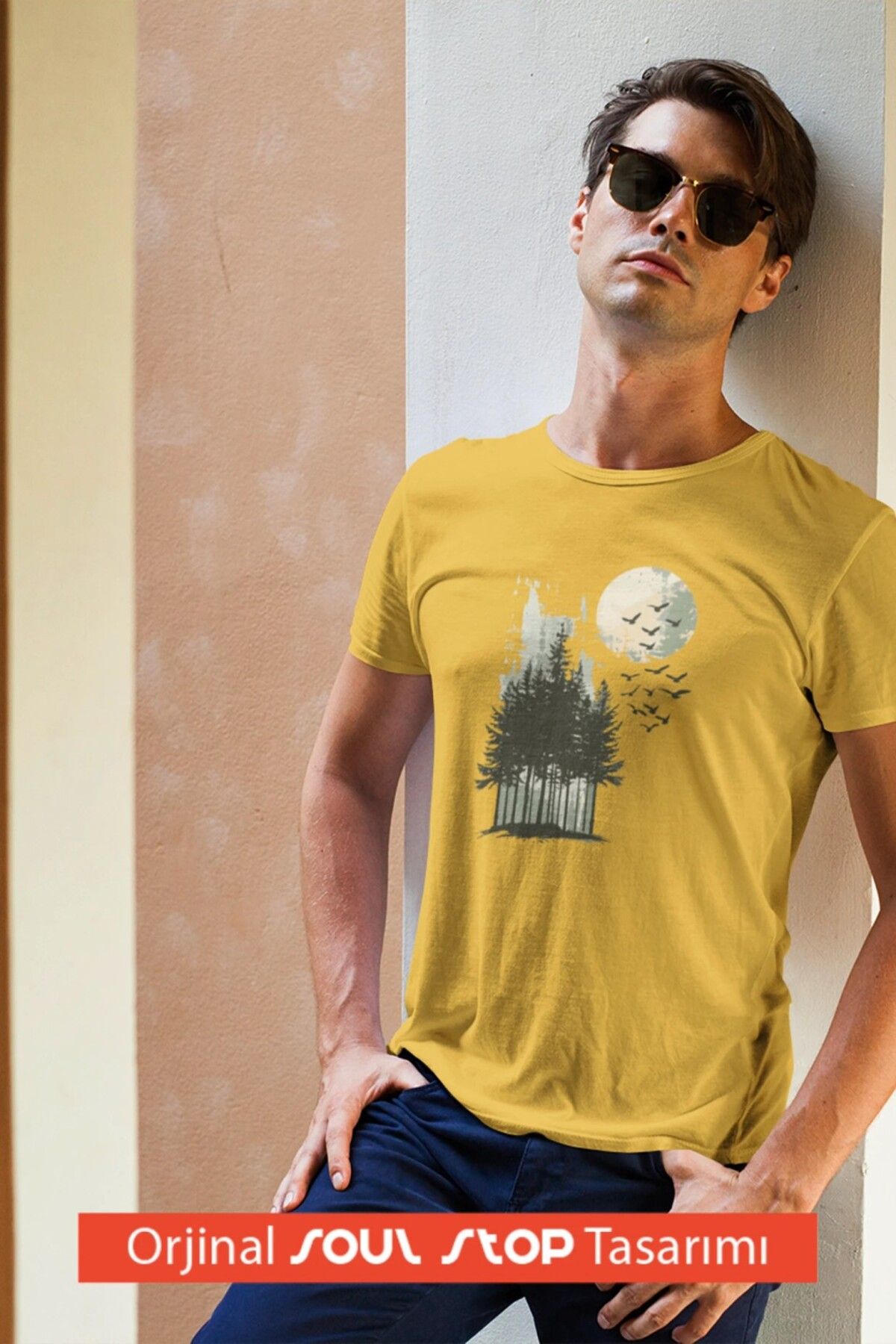 soul stop where freedom flows against the current Moonlight Forest Unisex Erkek T-Shirt – Soul Stop Özgün Tasarımı