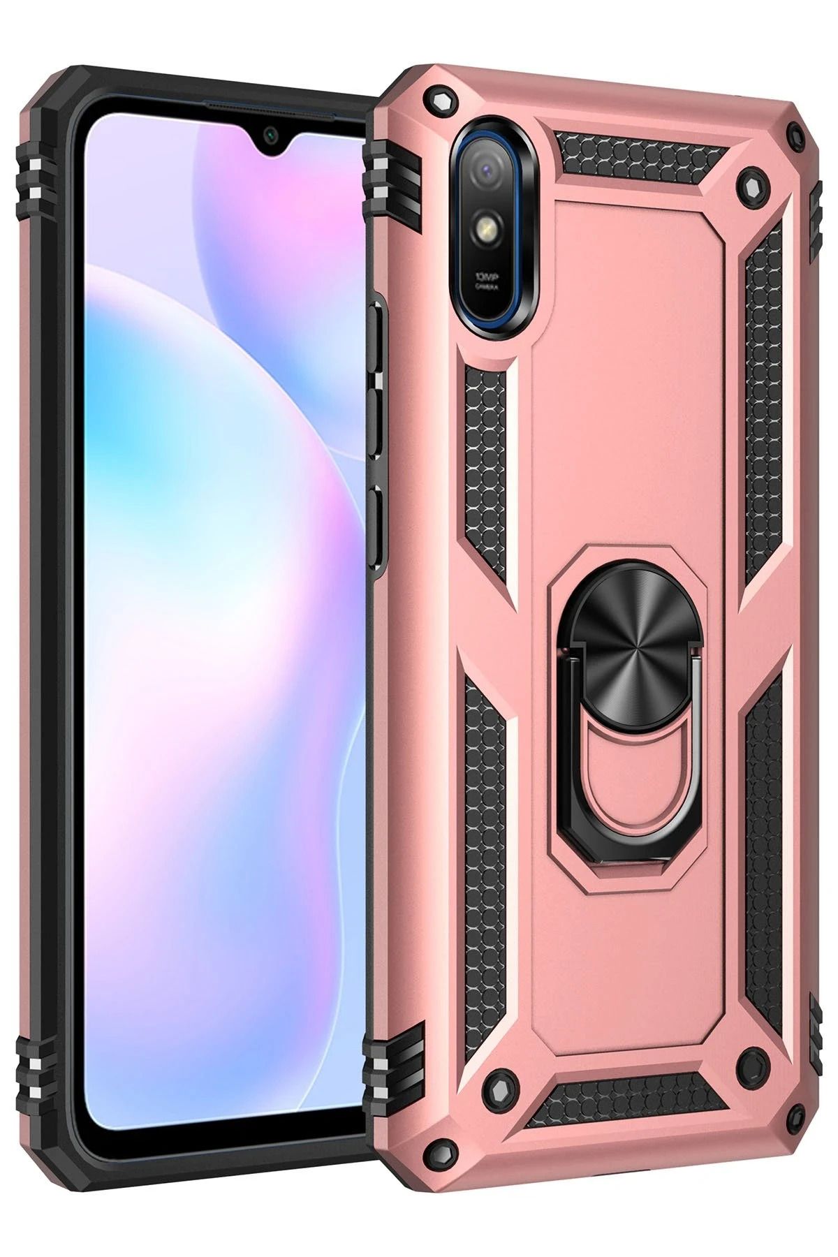 NewFace Xiaomi Redmi 9A Kılıf Sofya Yüzüklü Silikon Kapak - Rose BSTMY