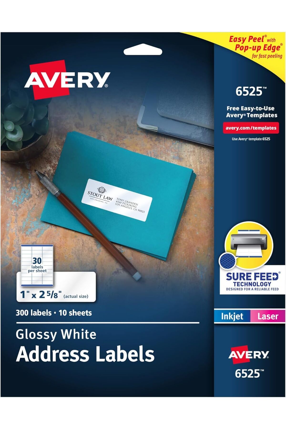 KDROĞLU KDROGLU Lazer Yazıcılar için Parlak Beyaz Adres Etiketleri, 1" x 2-5/8", 300 Etiket (6525) New De