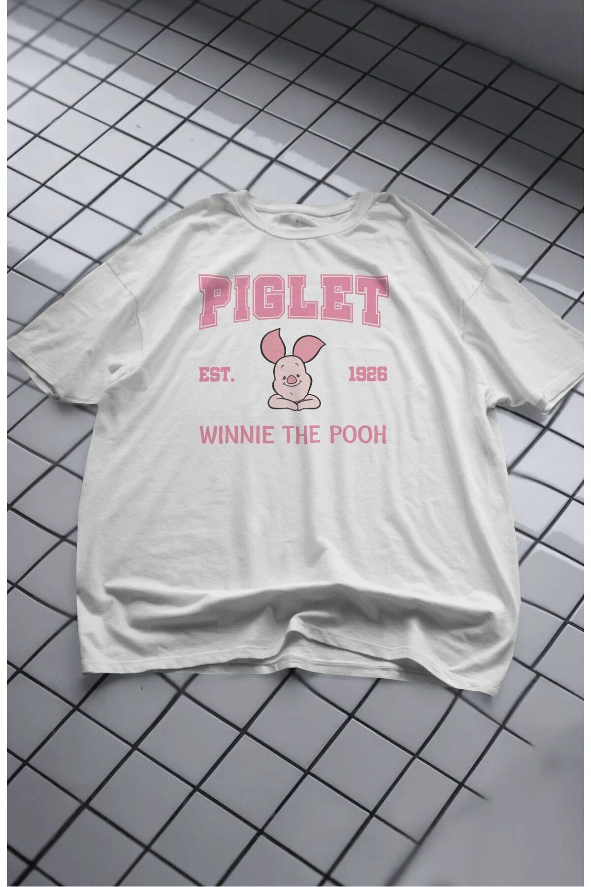 Fuddy Moda Unisex Domuz Piglet Baskılı Tişört, Oversize Winnie The Pooh Çizgi Film Temalı T-Shirt
