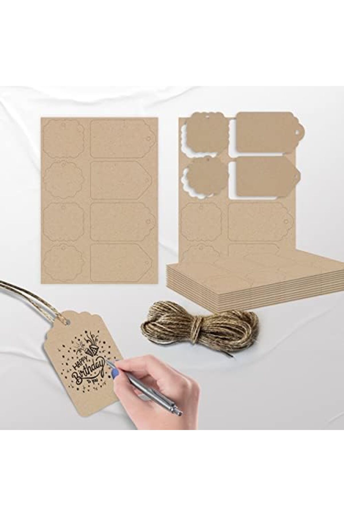 STOREMAX-Svticaret Kraft Packaging Labels - 104 Pieces Kraft Labels with Jute String - Different Forms 3