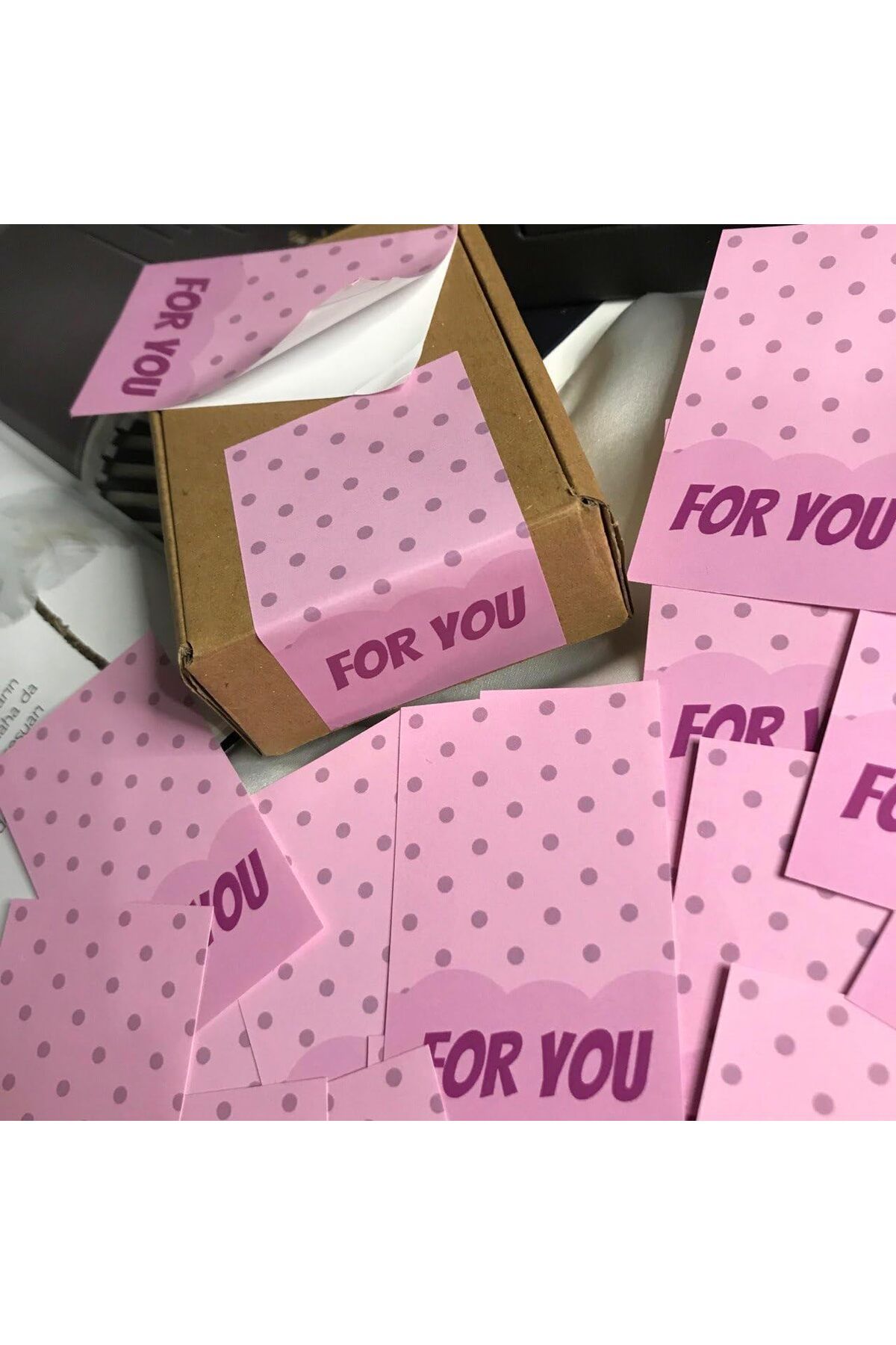 KDROĞLU KDROGLU Pembe For You Sticker Kuşe Parlak Selefonlu Dikey Etiket Dikdörtgen Senin İçin Yazılı