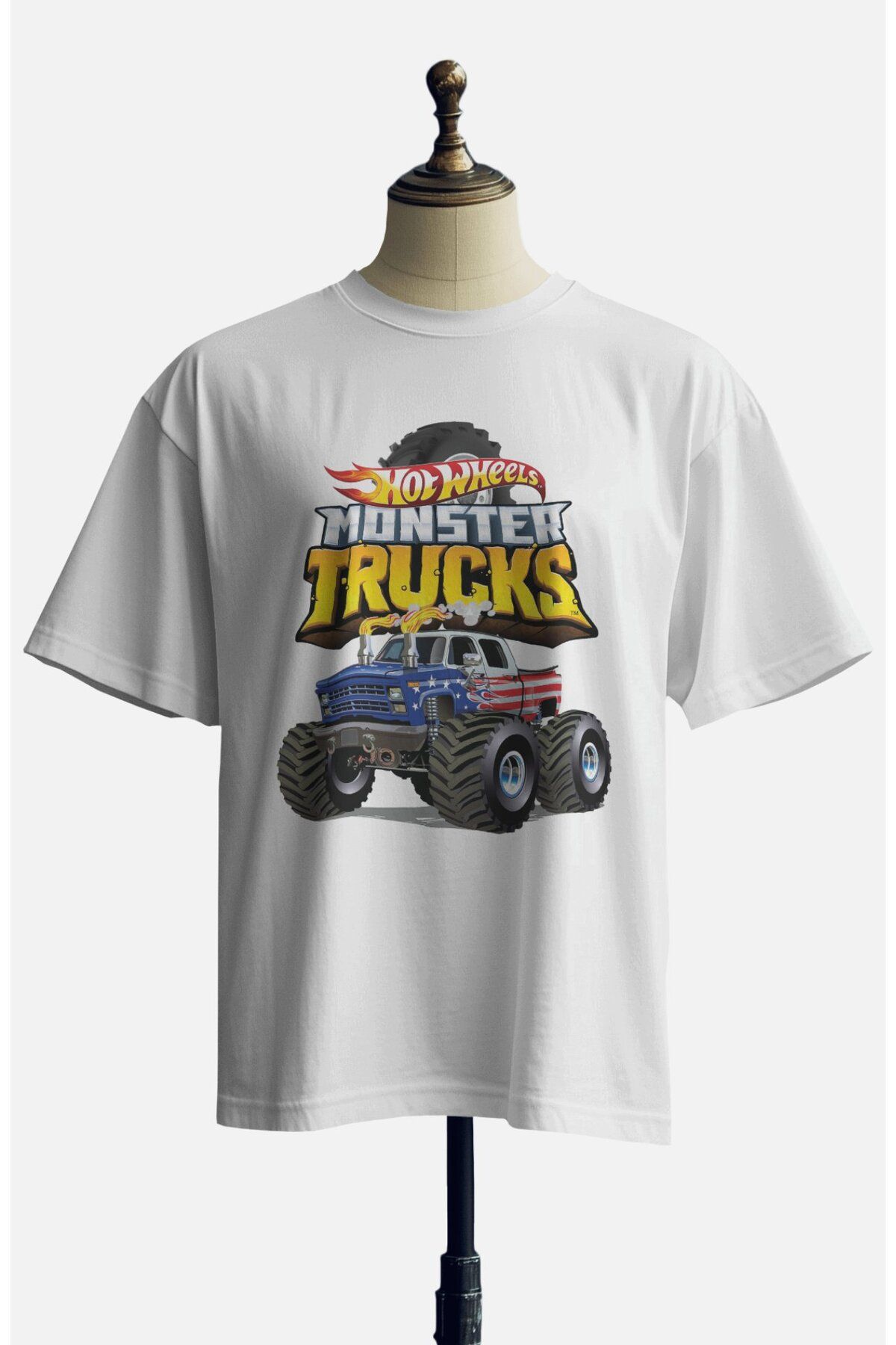 Fuddy Moda Unisex Hot Cars Baskılı Tişört, Oversize Car Trucks Yazılı T-Shirt