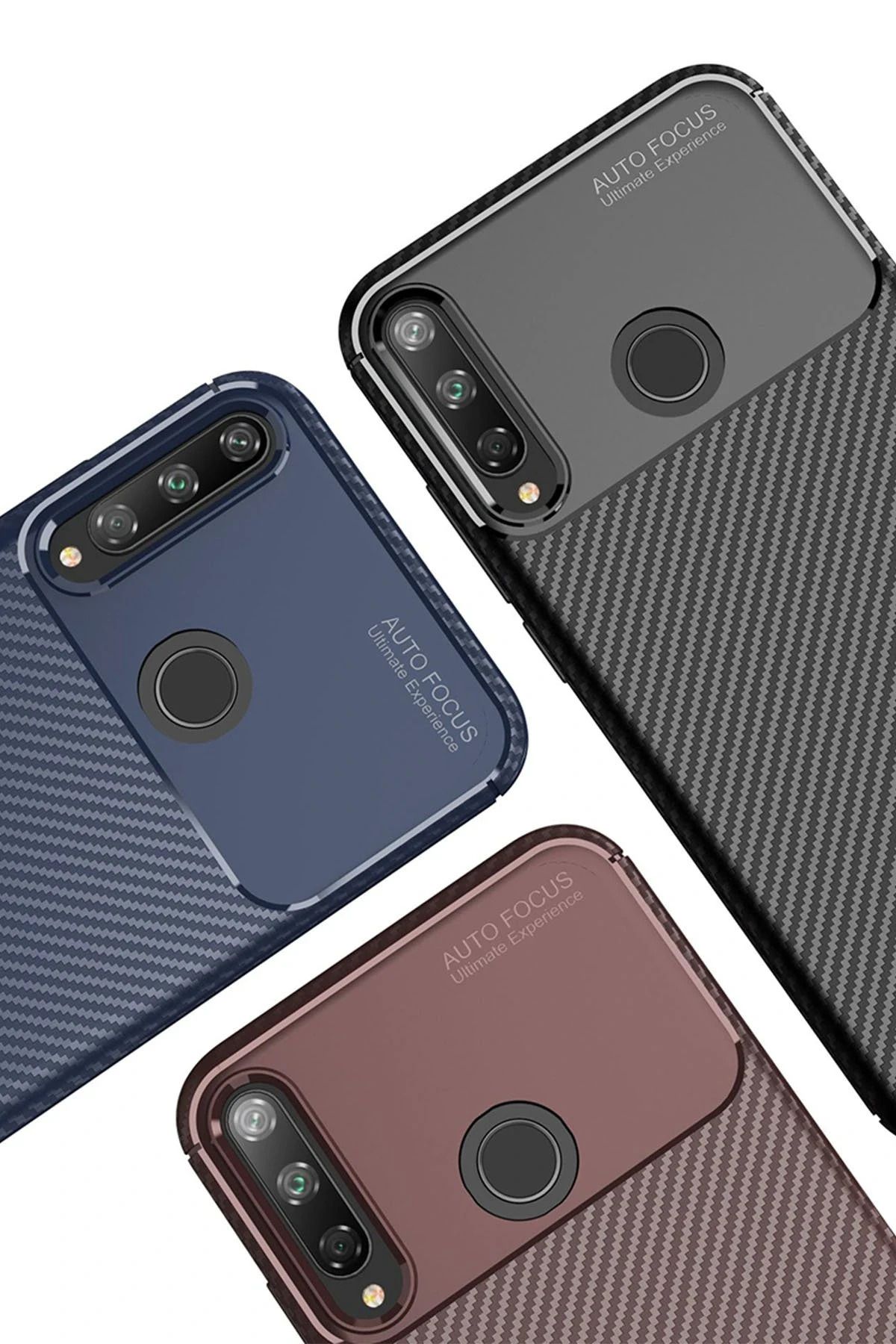 NewFace Huawei P40 Lite E Kılıf Auto Focus Karbon Kapak - Kahverengi BSTMY