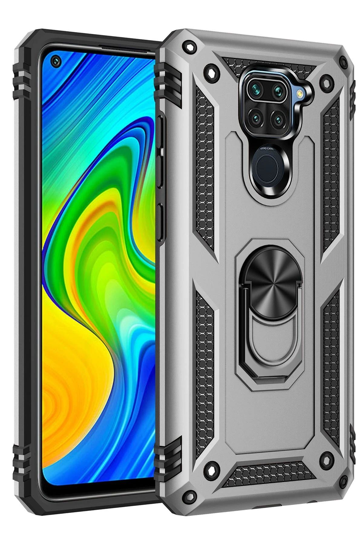 NewFace Xiaomi Redmi Note 9 Kılıf Sofya Yüzüklü Silikon Kapak - Gümüş BSTMY