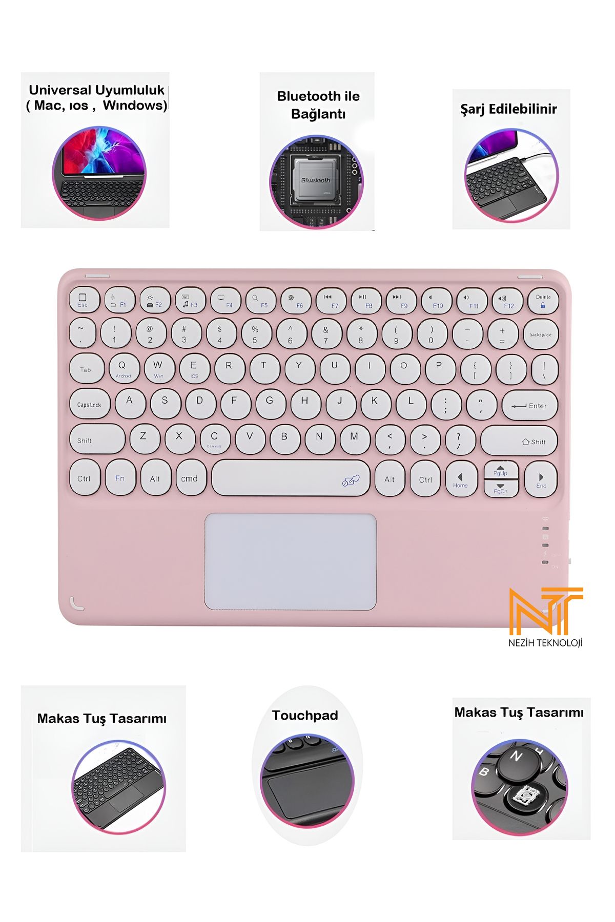Nezih Case Apple Ipad Pro 13 2024 / Pro 12.9 / Pro 11 2024 Tüm Modellere Uyumlu Üniversel Bluetooth Klavye