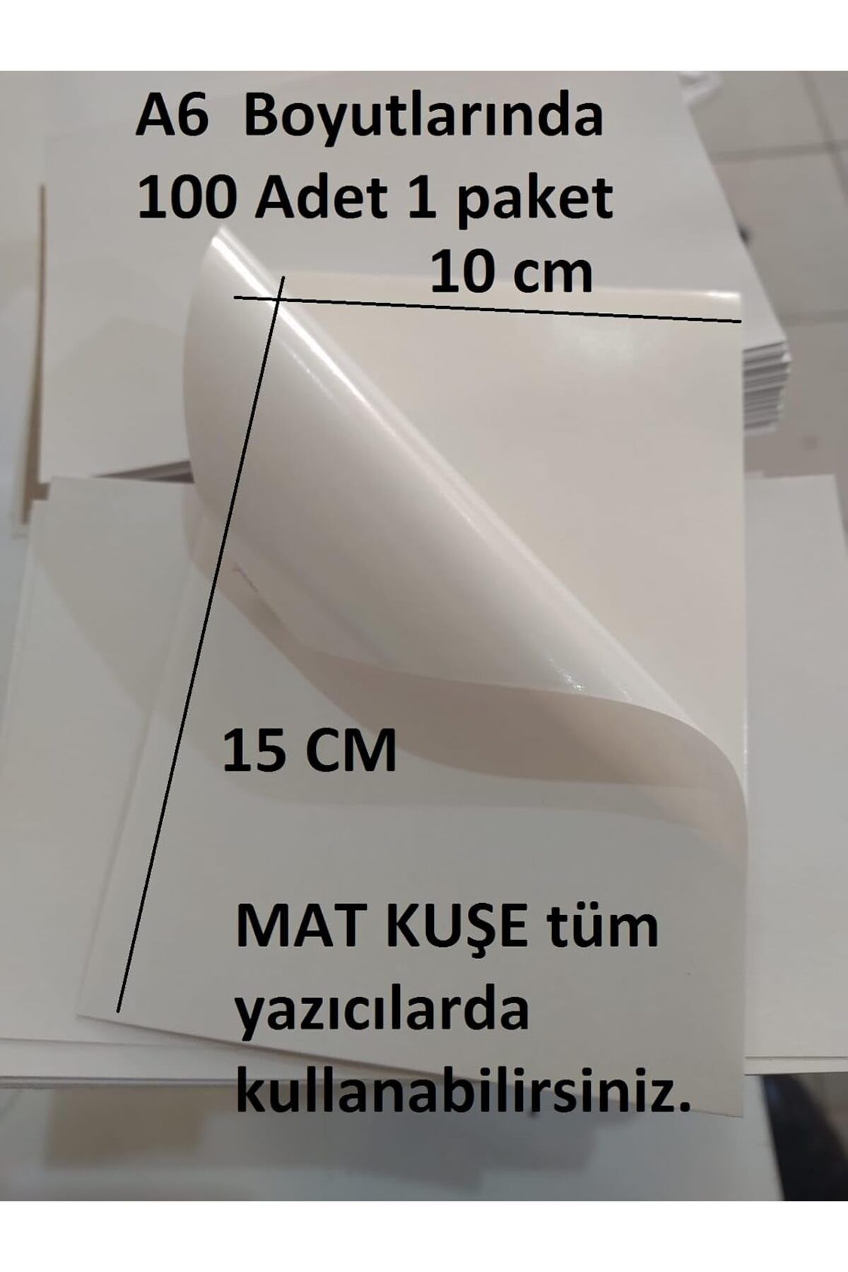 DERİK Derik Etiket Tüm Yazıcılar için 100 Adet Mat Kuşe Yapışkanlı Etiket -10x15 Cm -A6 Boş Stick